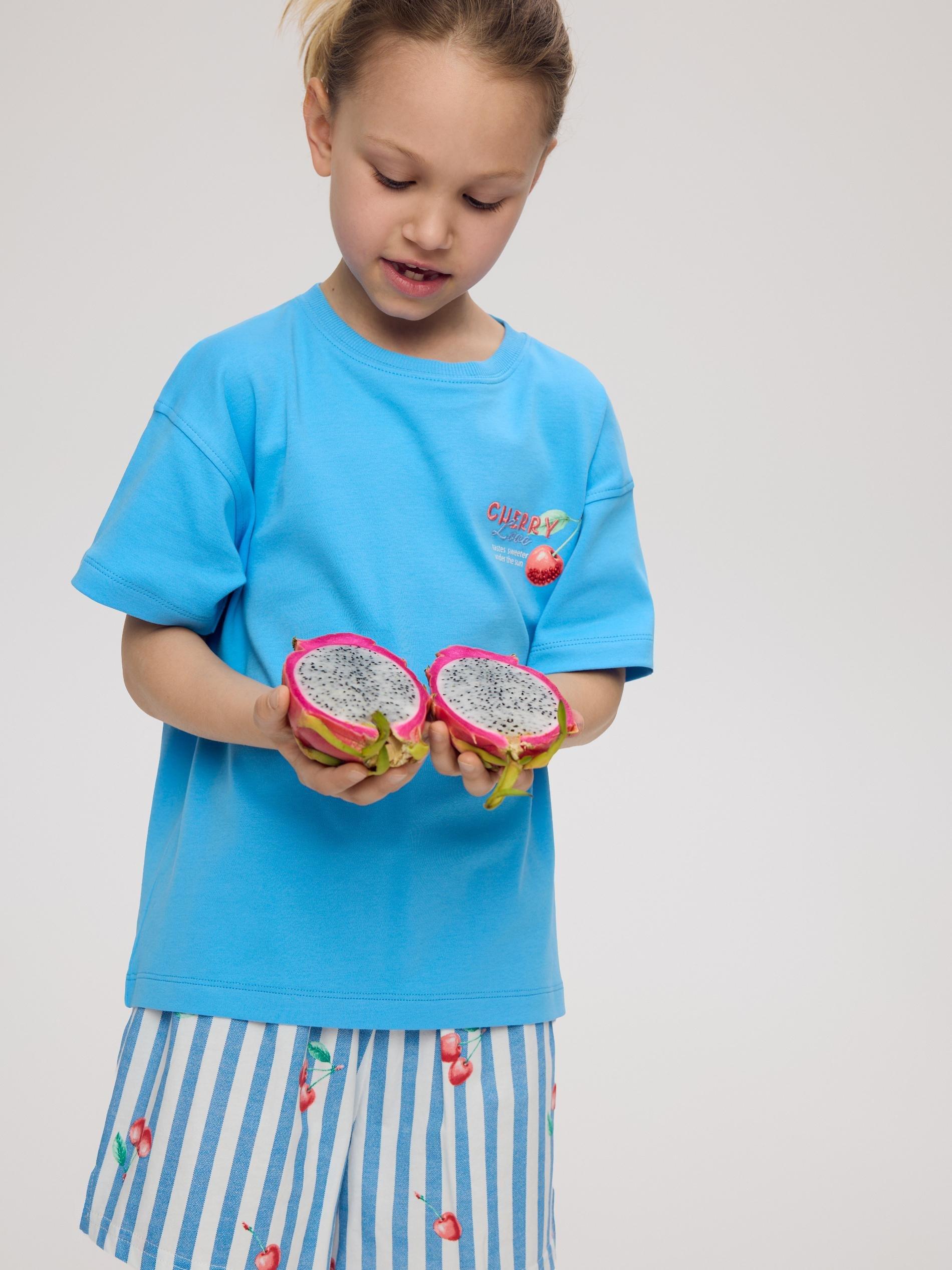 Blue Cotton T-Shirt With Application, Turquoise, large image number 1