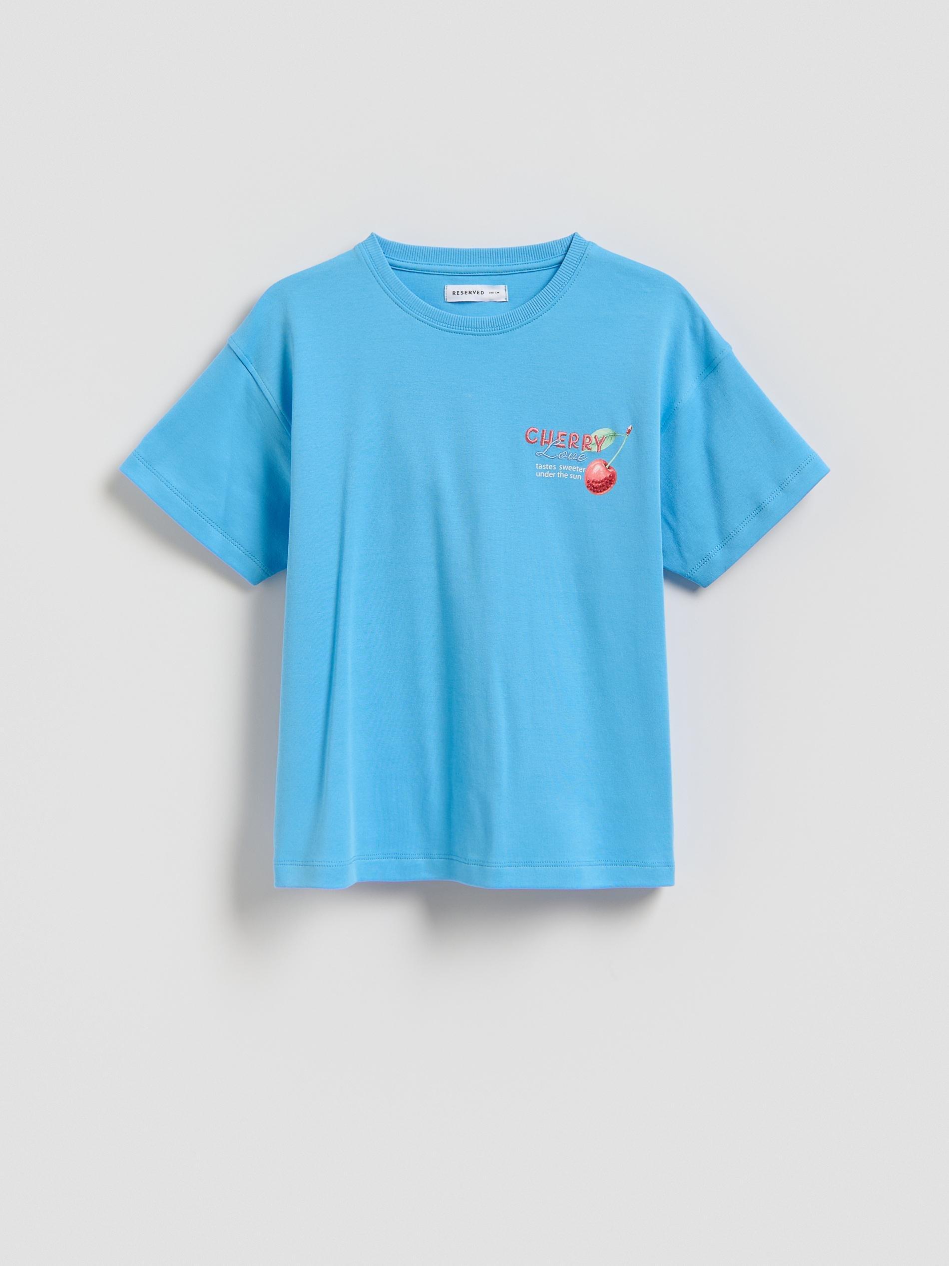 Blue Cotton T-Shirt With Application, Turquoise, large image number 2