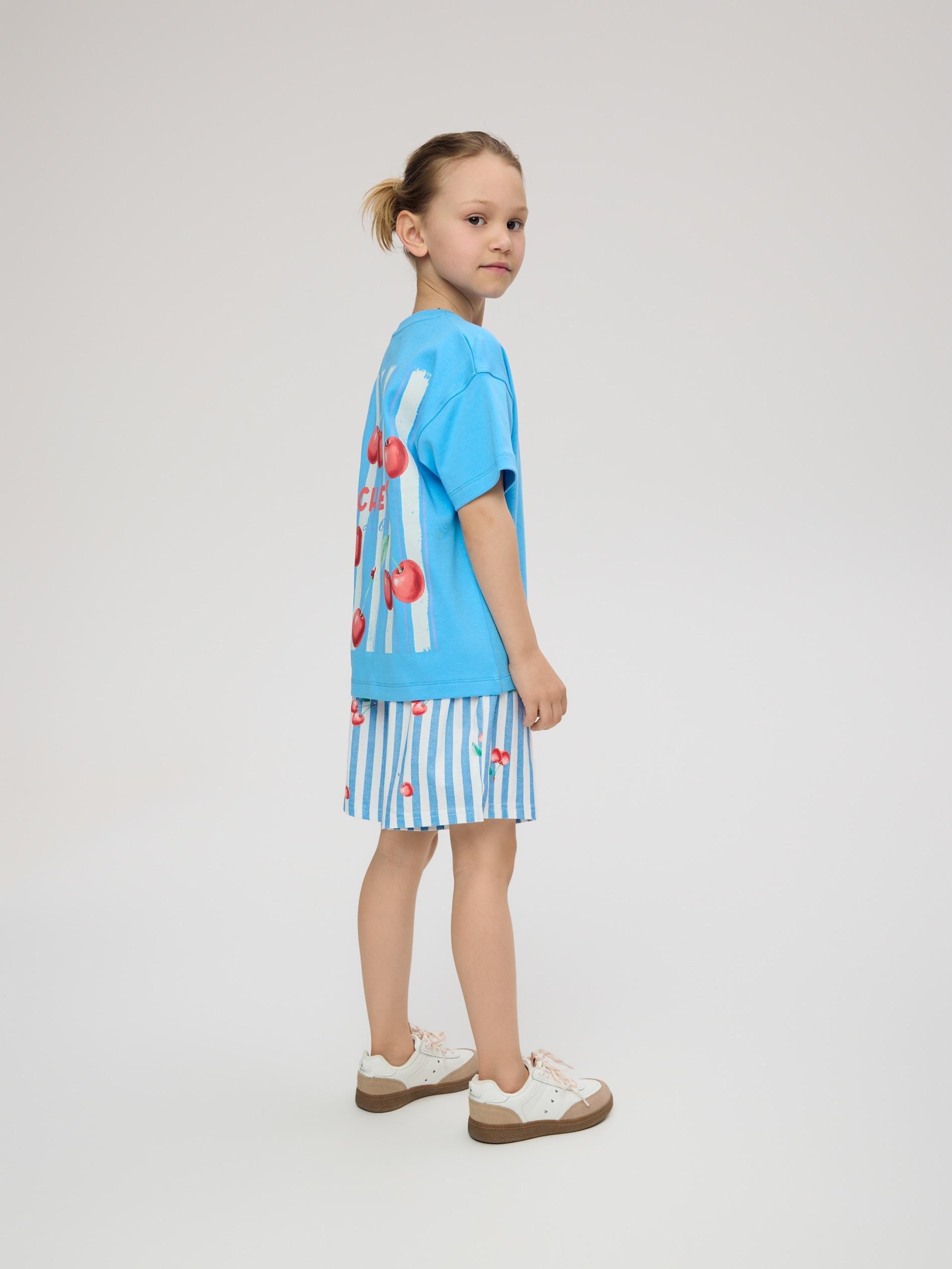 Blue Cotton T-Shirt With Application, Turquoise, large image number 5