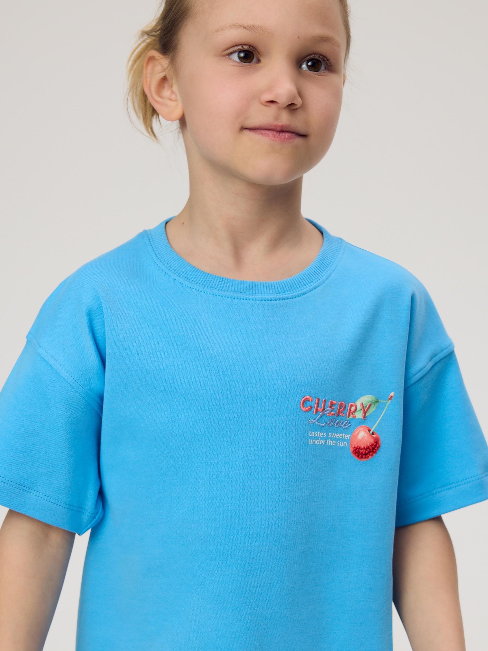 Blue Cotton T-Shirt With Application, Turquoise, large image number 6