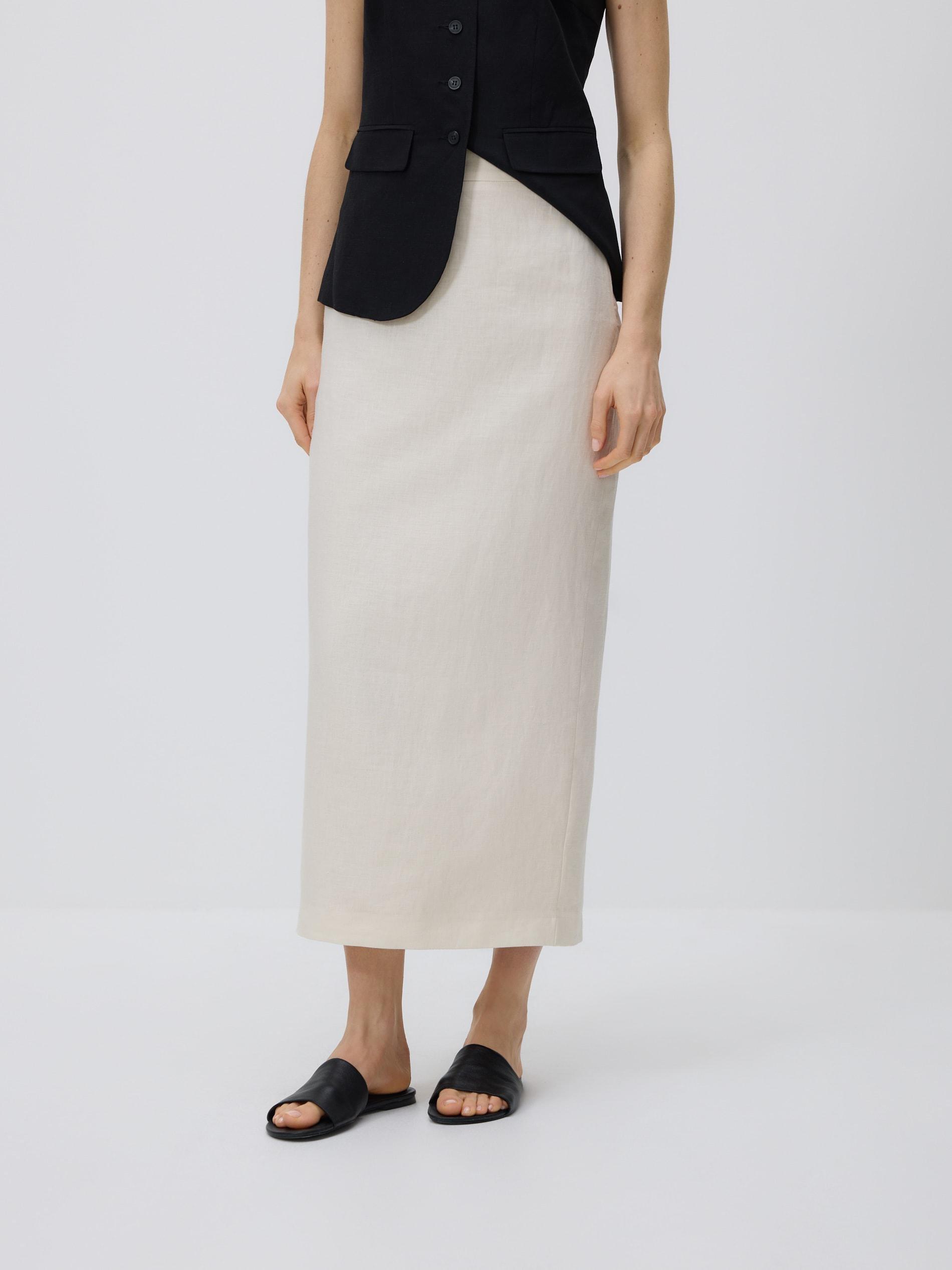 Cream Linen Skirt, Ivory, medium