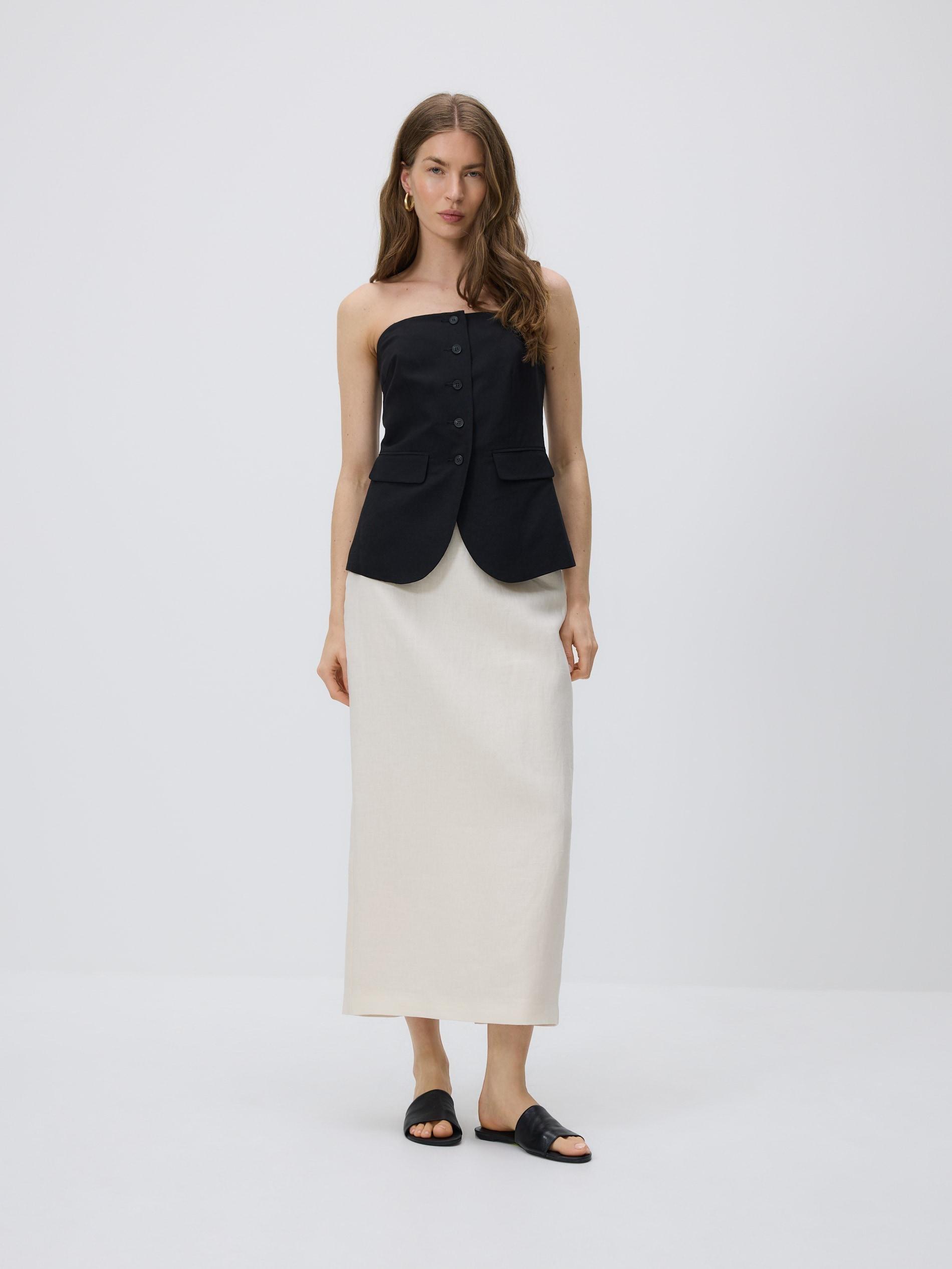 Cream Linen Skirt, Ivory, large image number 1