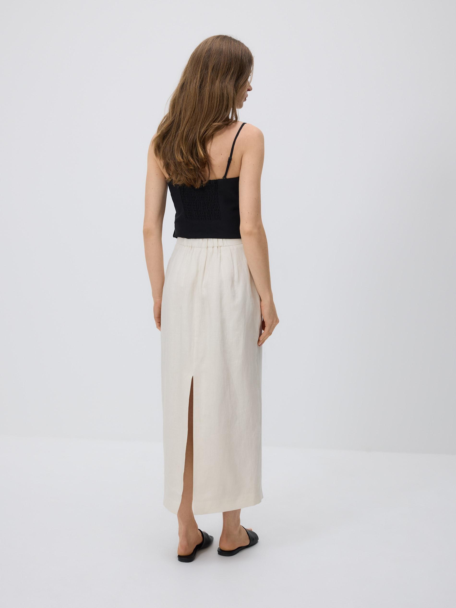 Cream Linen Skirt, Ivory, large image number 2