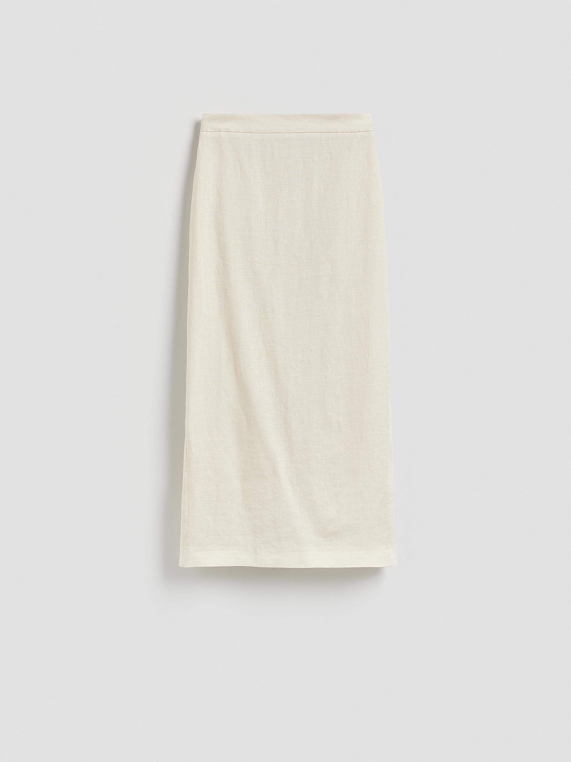 Cream Linen Skirt, Ivory, large image number 3