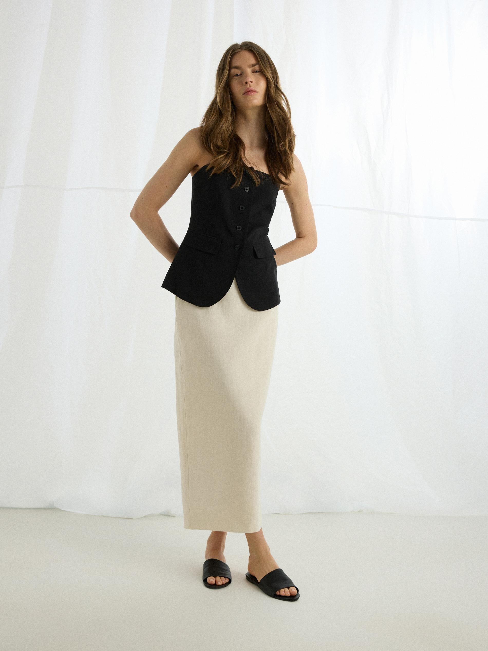 Cream Linen Skirt, Ivory, large image number 5