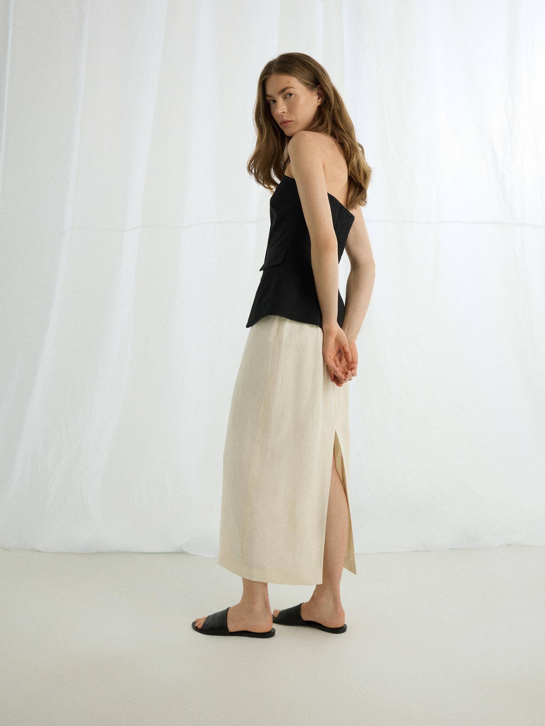 Cream Linen Skirt, Ivory, large image number 6
