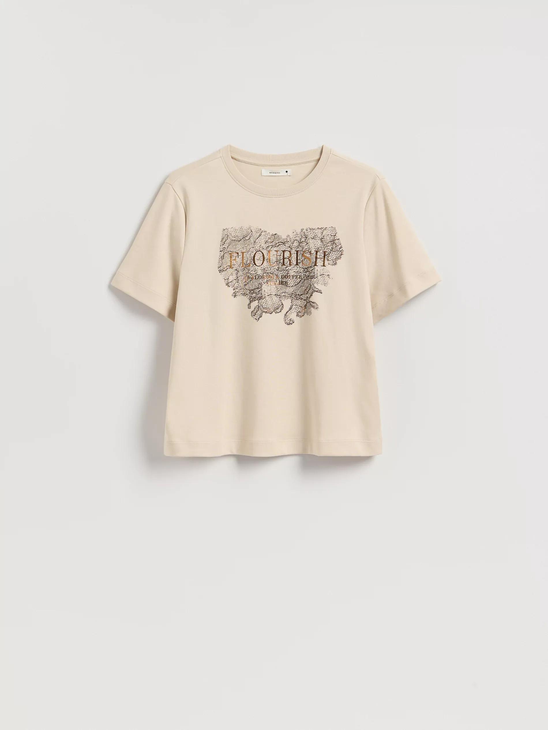 Beige Cotton T-Shirt With Print, Beige, large image number 0