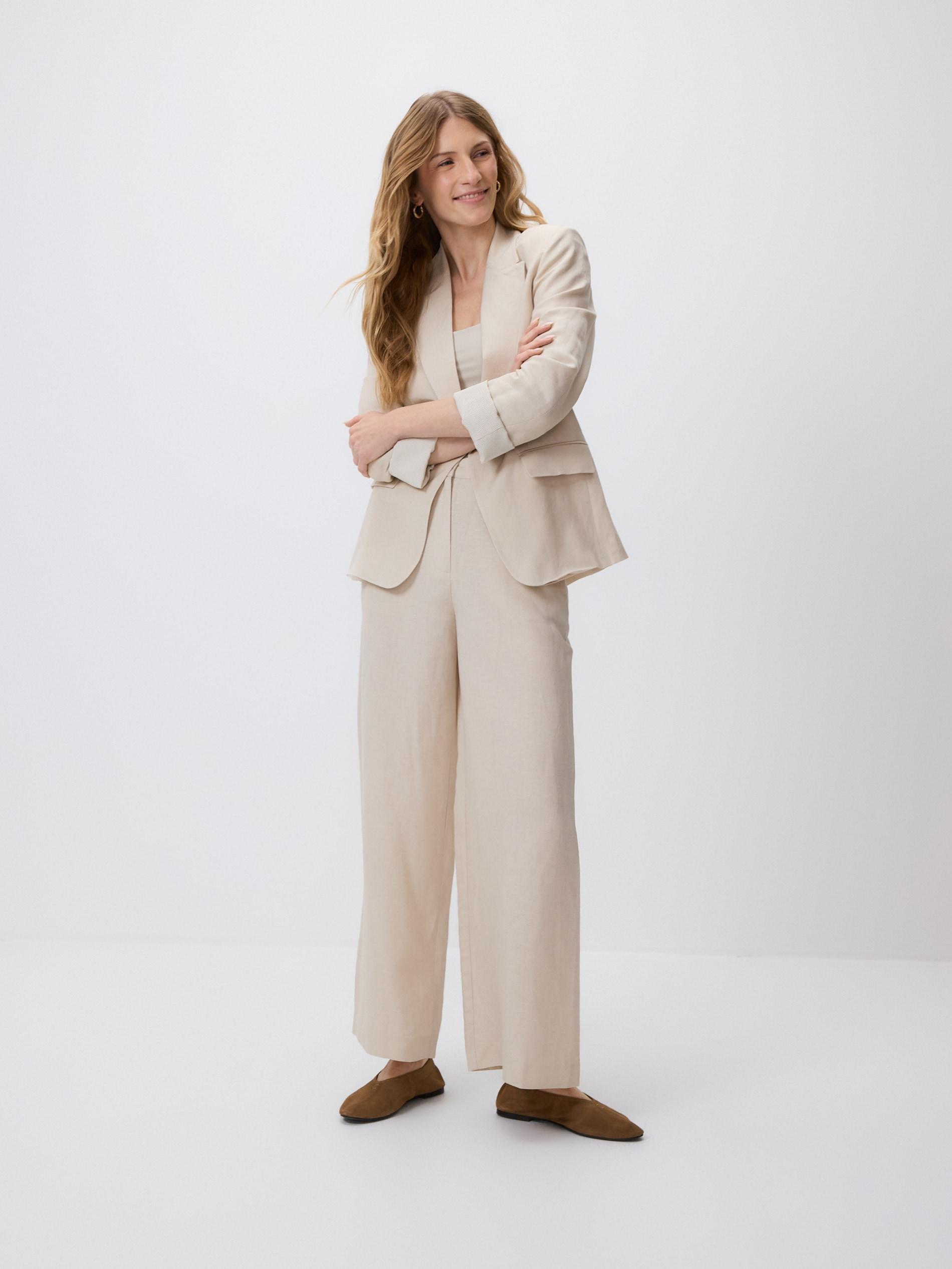Beige Linen Rich Blazer With Viscose Blend, Beige, large image number 0