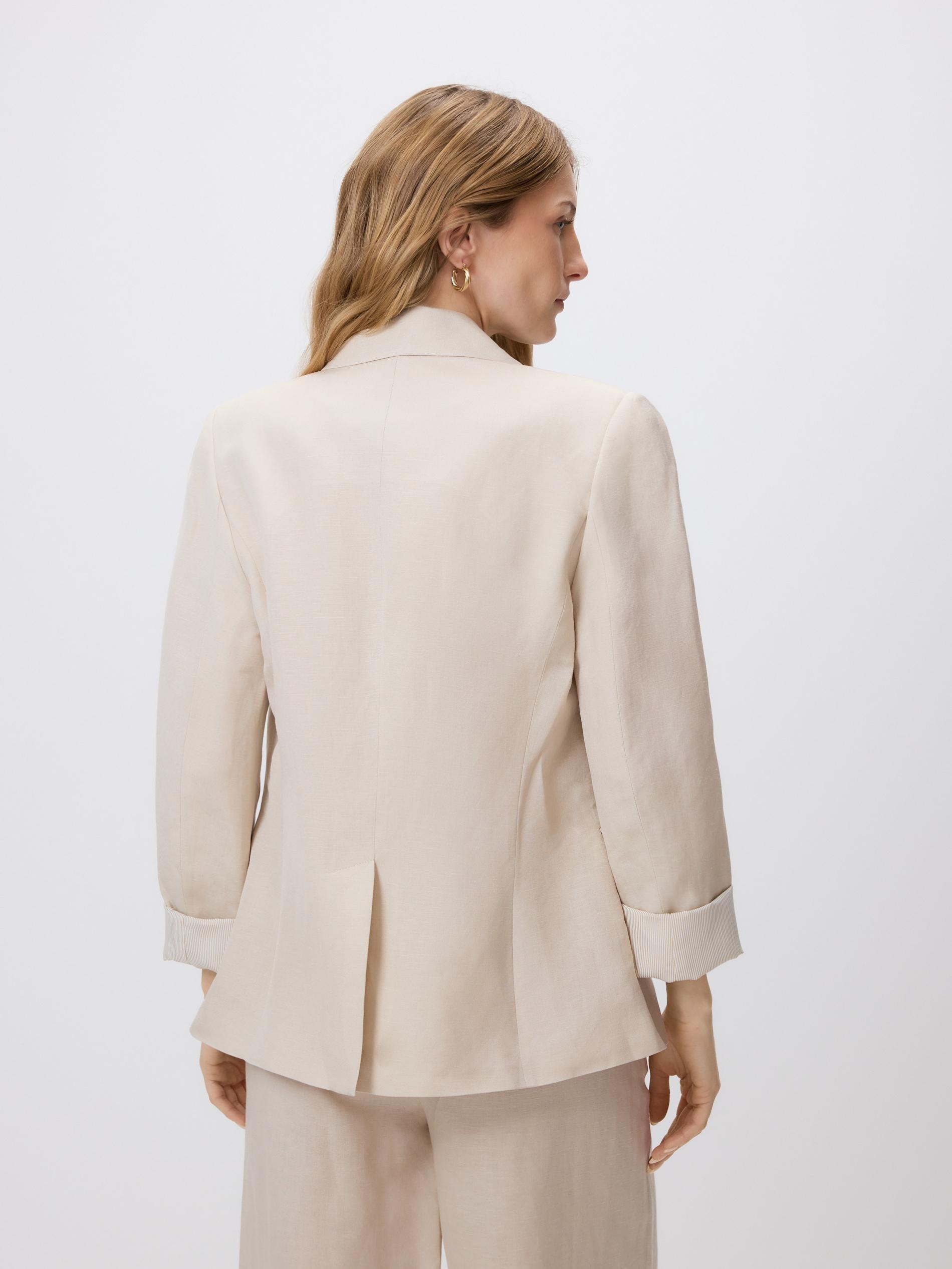 Beige Linen Rich Blazer With Viscose Blend, Beige, large image number 2