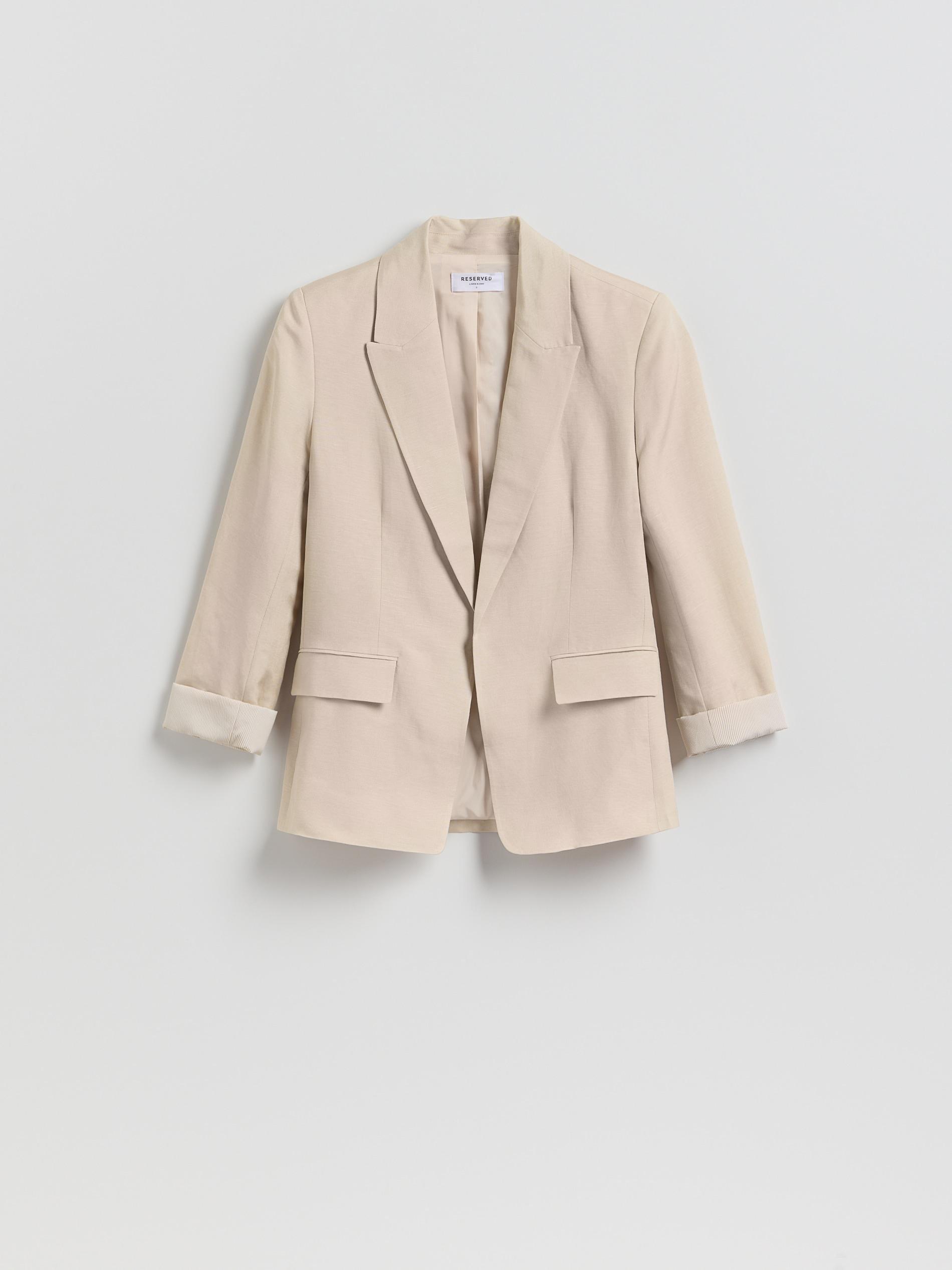 Beige Linen Rich Blazer With Viscose Blend, Beige, large image number 3