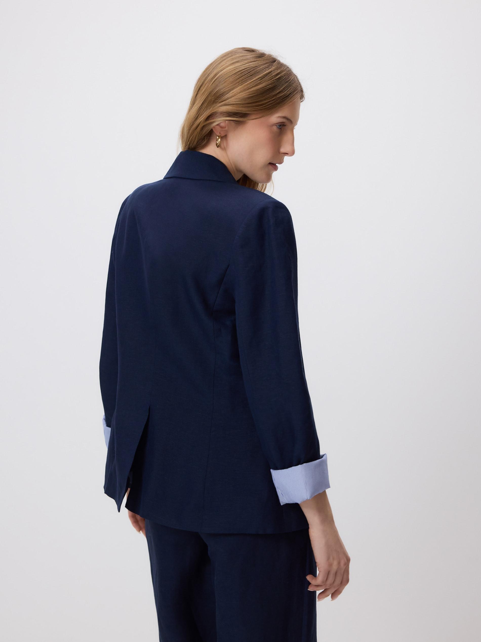 Navy Linen Rich Blazer With Viscose Blend, Navy, large image number 2