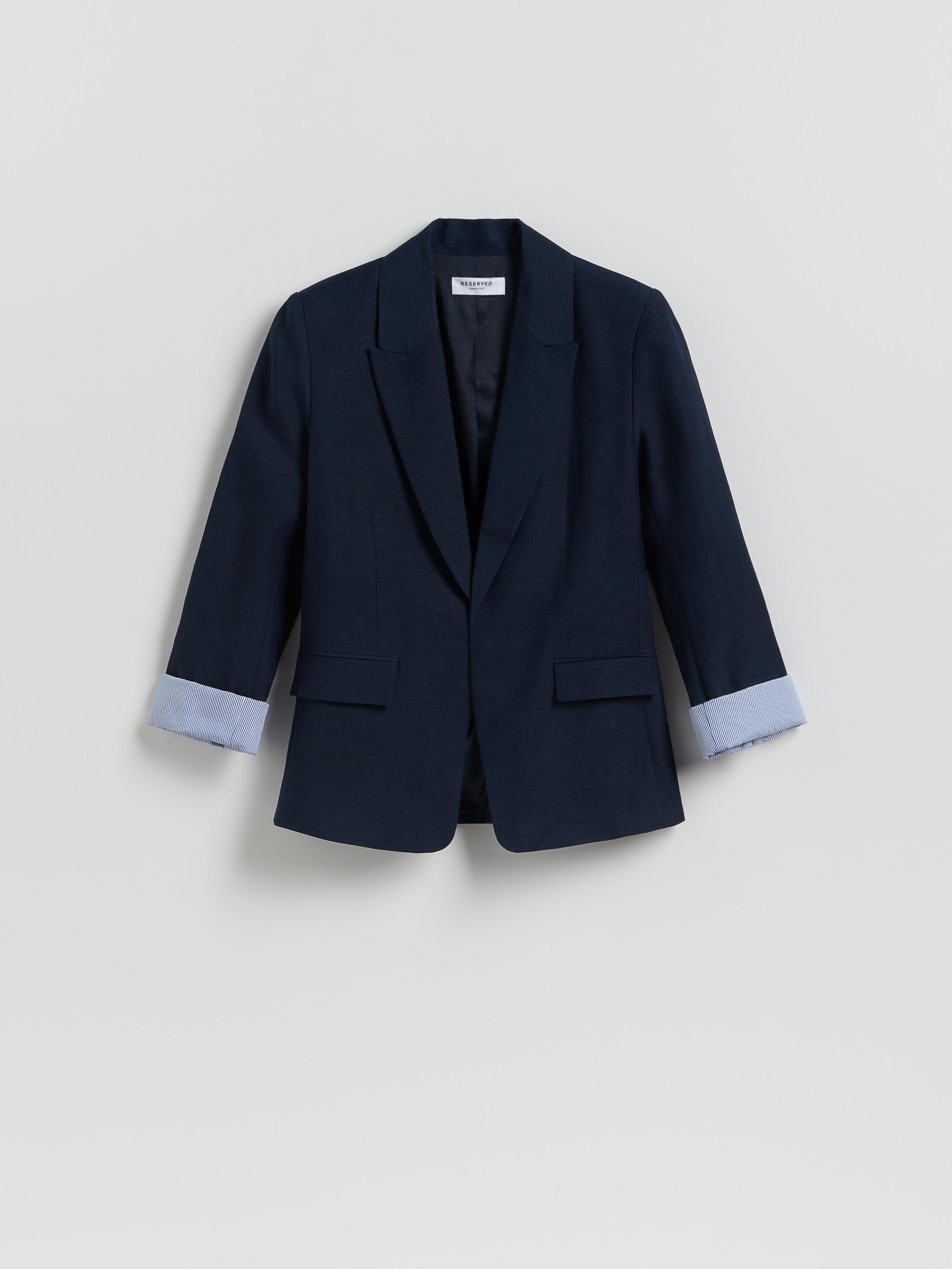 Navy Linen Rich Blazer With Viscose Blend, Navy, large image number 3