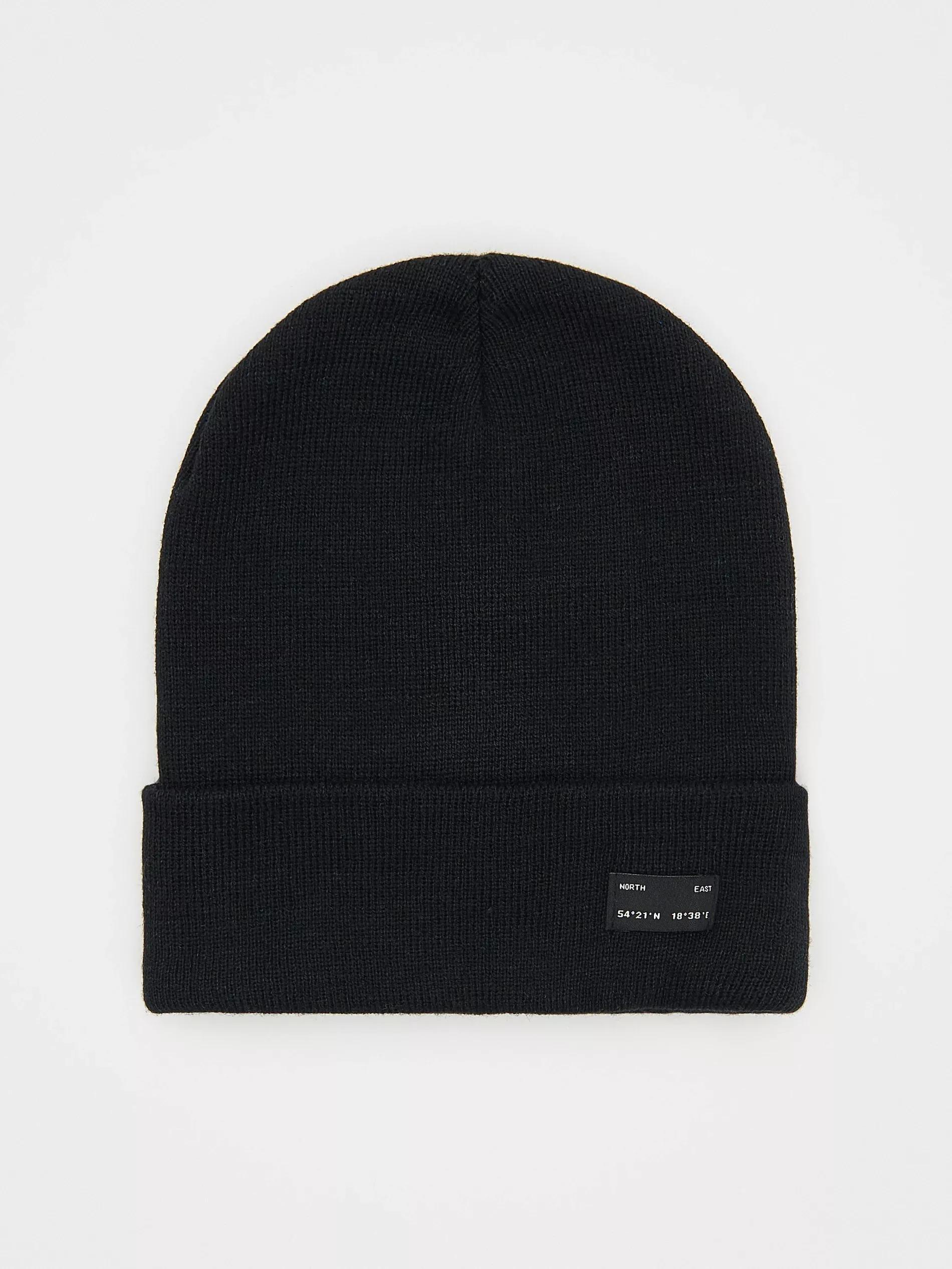 Black Beanie With Patch, Black, large image number 0