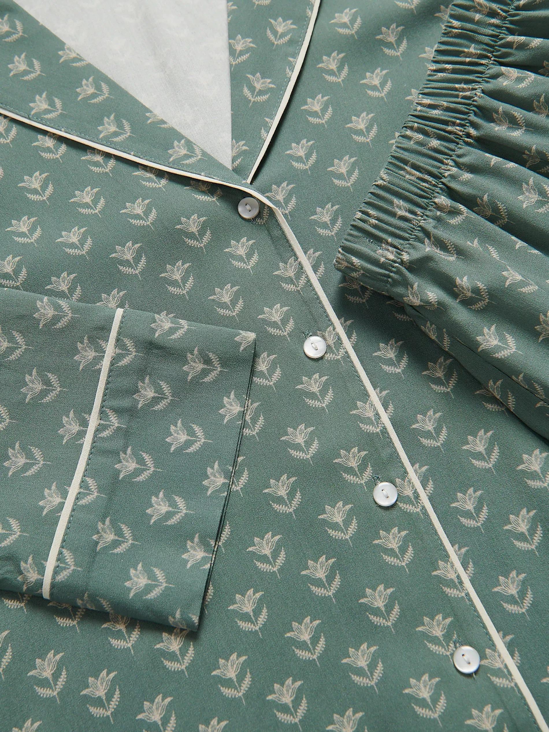 Green Two Piece Viscose Pyjama Set, Green, large image number 5