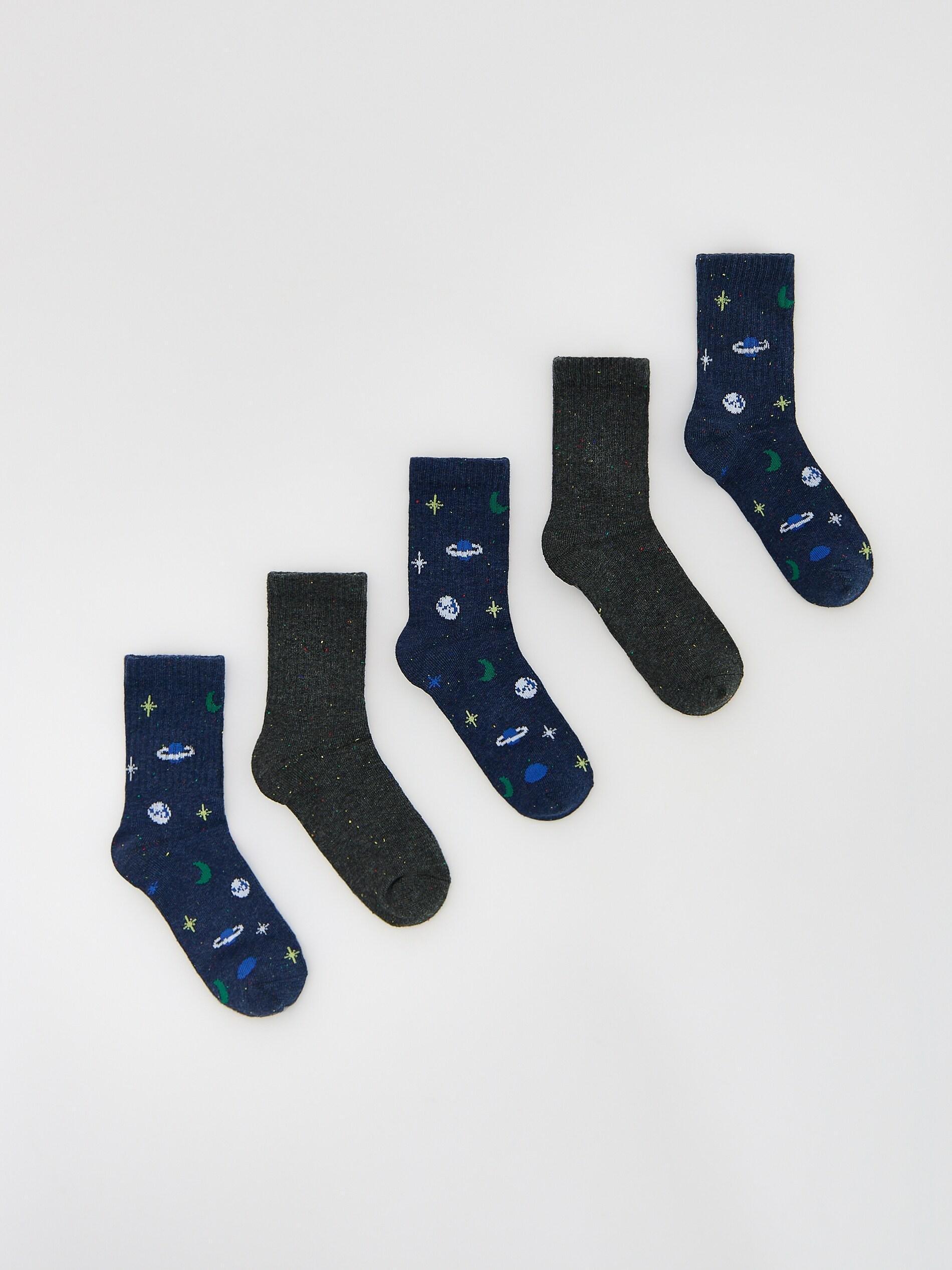 Navy Cotton Socks, Set Of 5, Kids Boys, Navy, medium