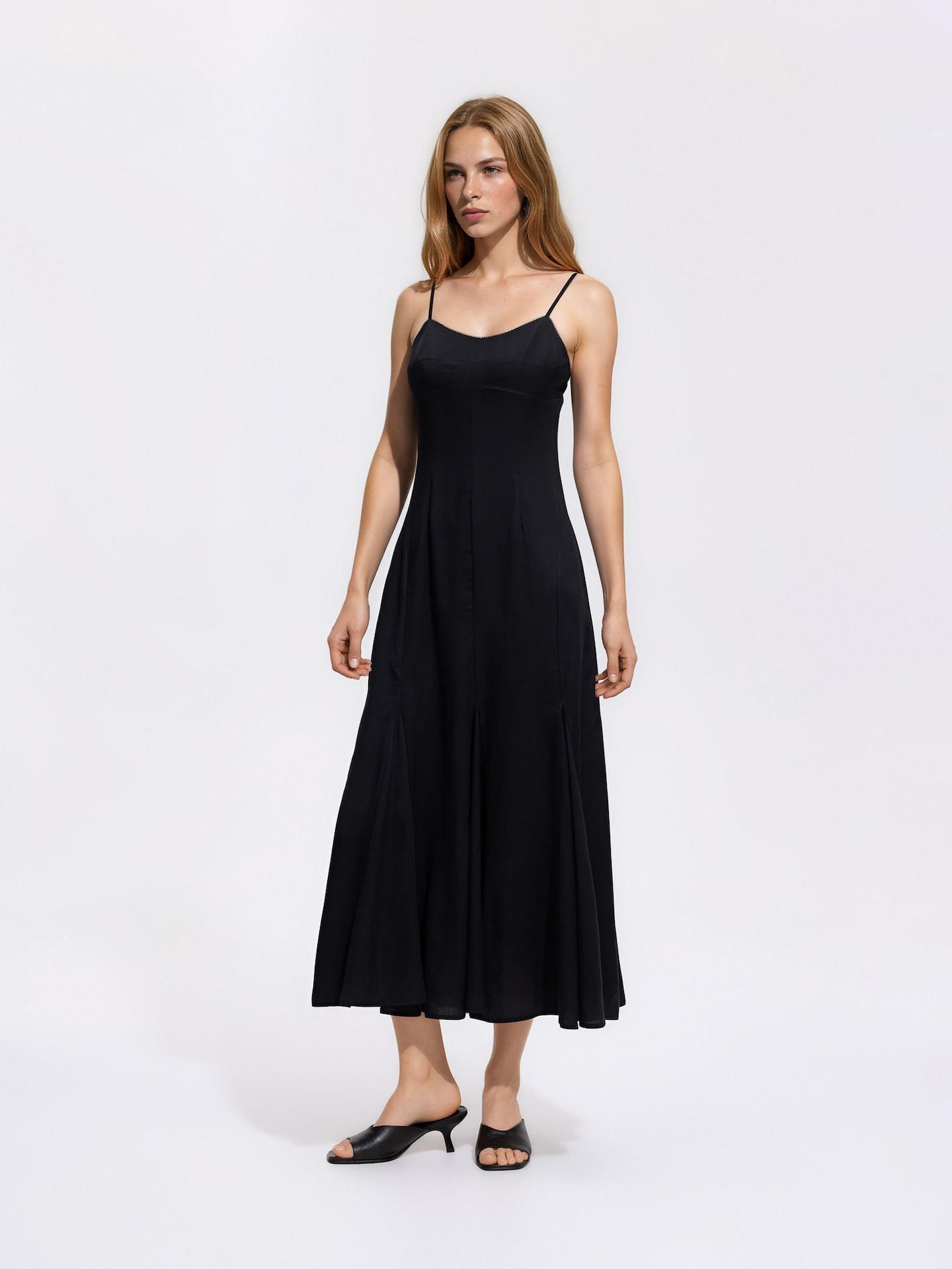 Black Lyocell Midi Dress, Black, medium