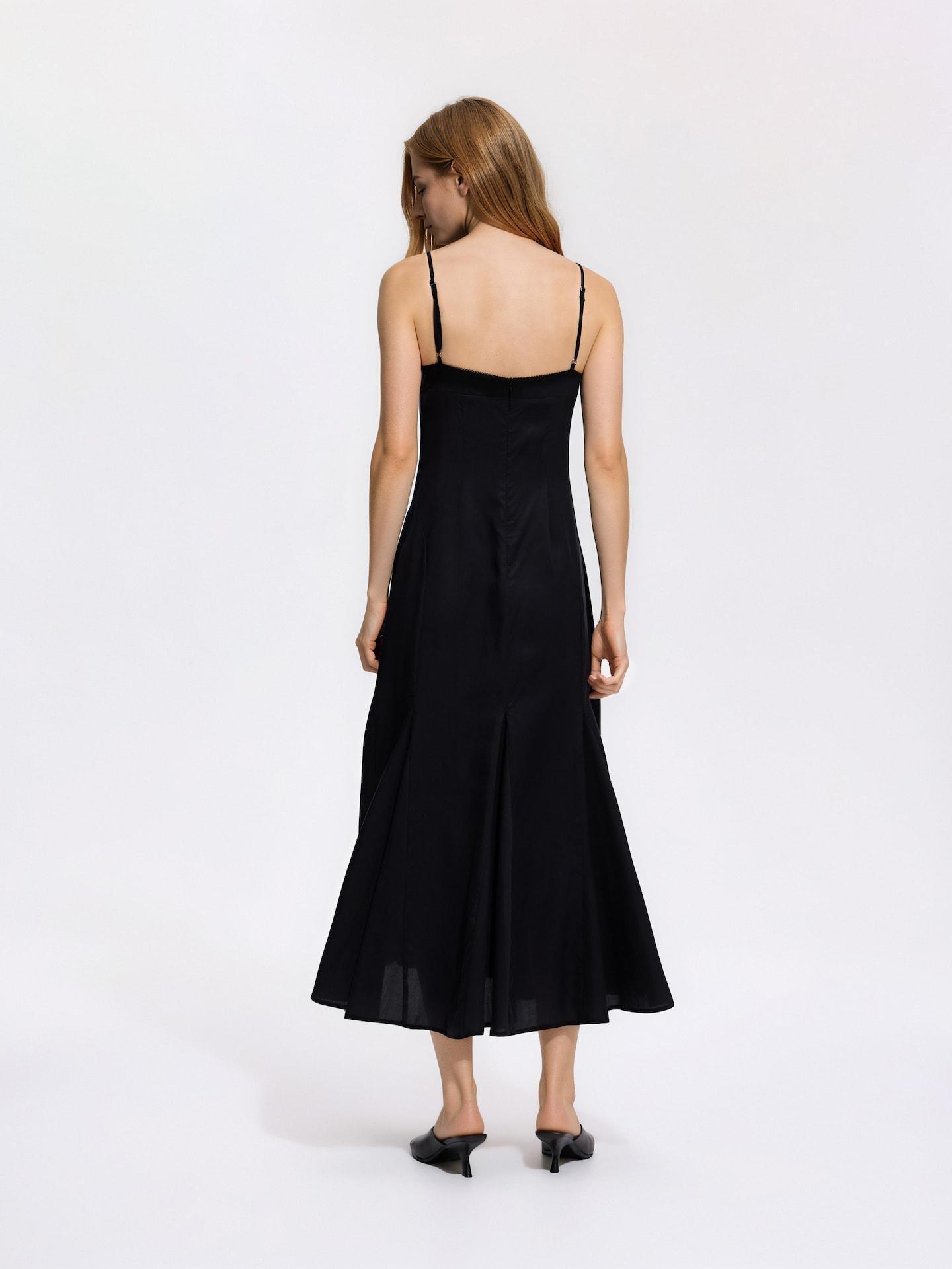 Black Lyocell Midi Dress, Black, medium