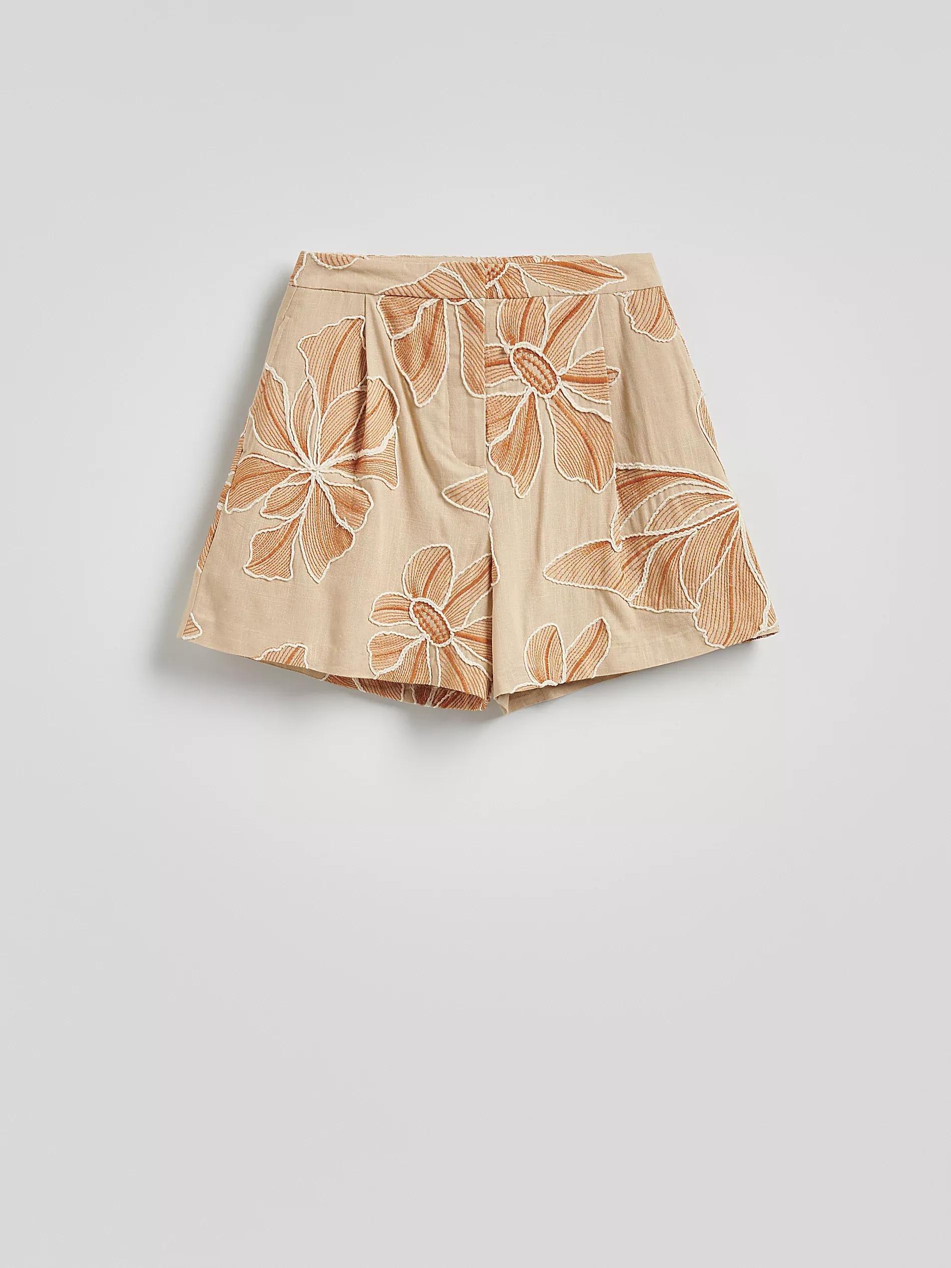 Multicolour Patterned Linen-Blend Shorts, , large image number 1