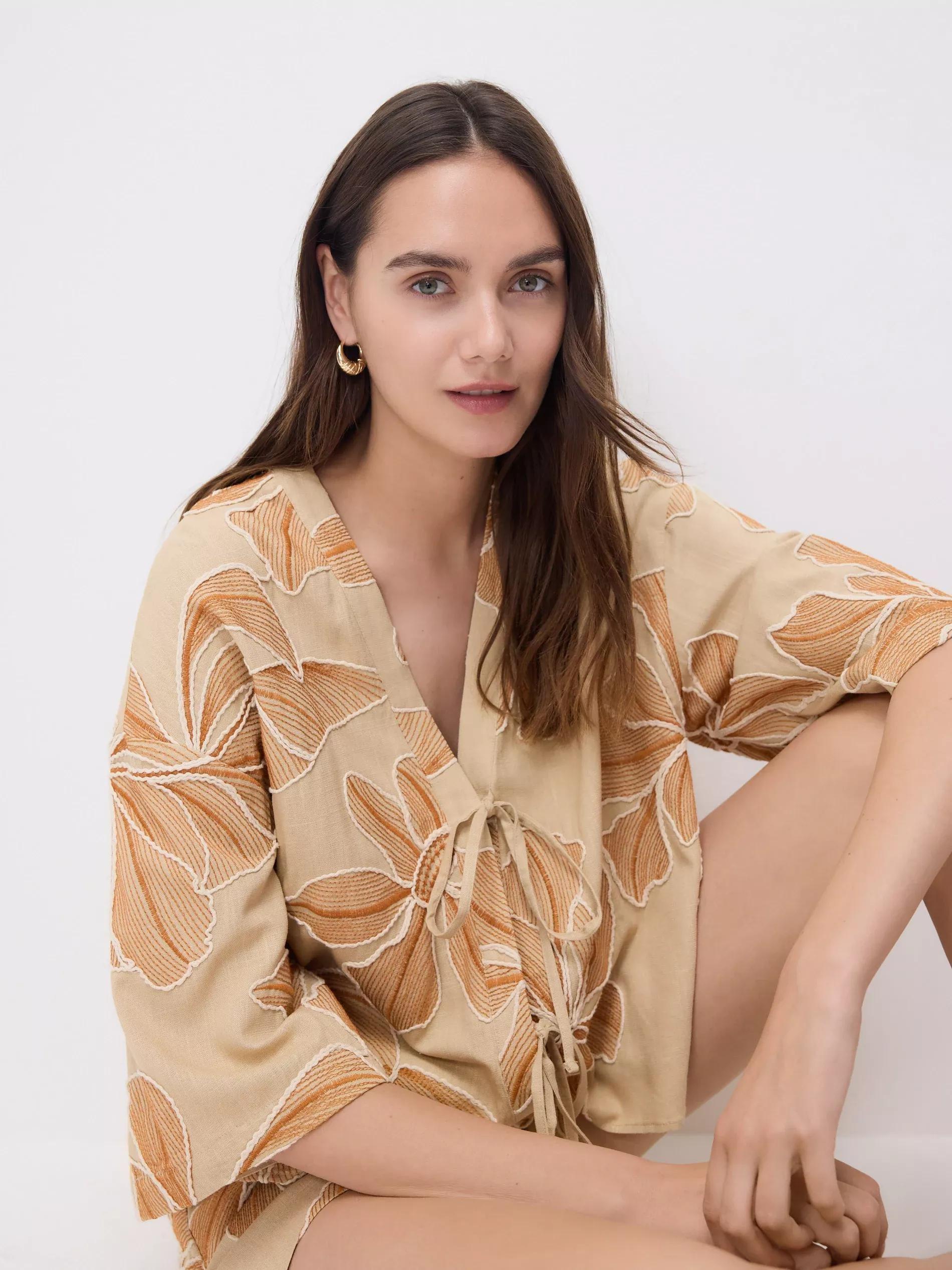 Multicolour Patterned Linen-Blend Shorts, Multicolor, large image number 3