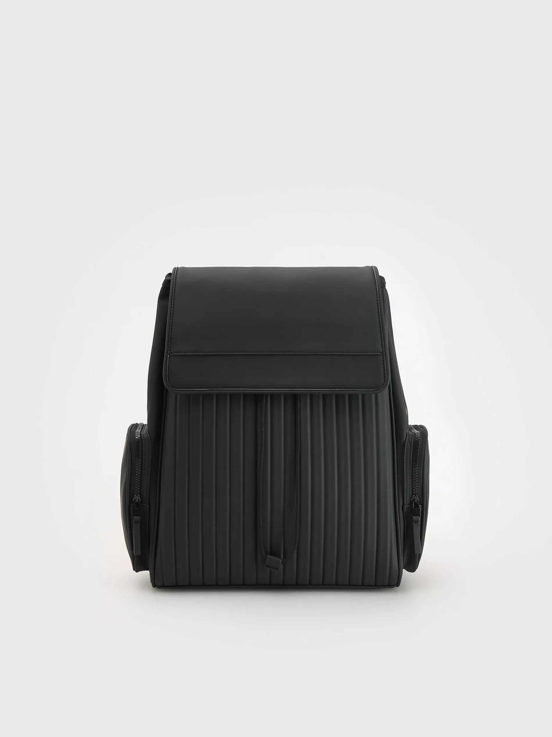 Black Quilted Backpack, Black, large image number 0
