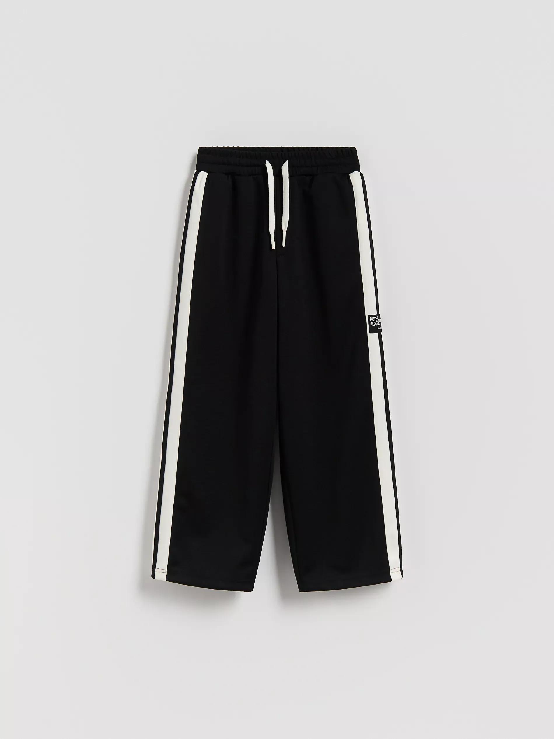 Black Trousers With Side Stripe, Kids Boys, Black, large image number 0