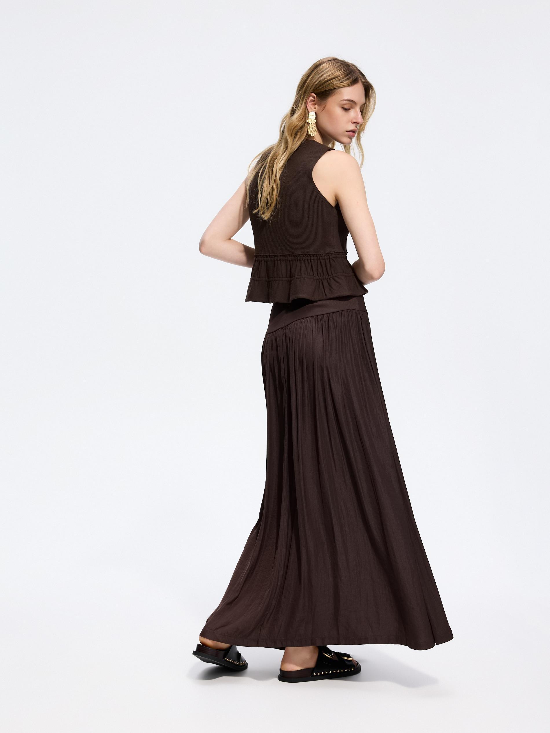 Brown Pleated Midi Skirt, Brown, large image number 2