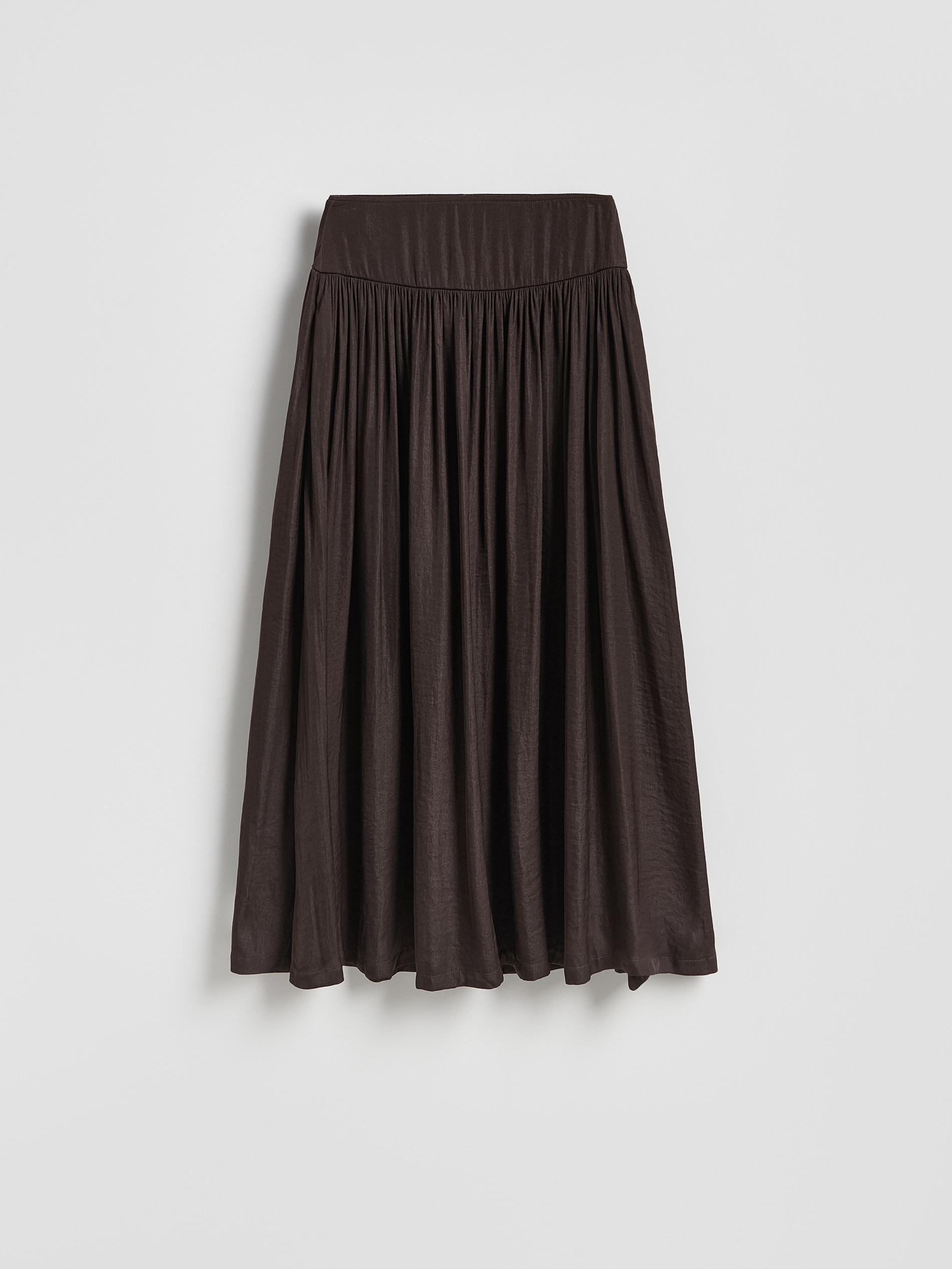 Brown Pleated Midi Skirt, Brown, large image number 3