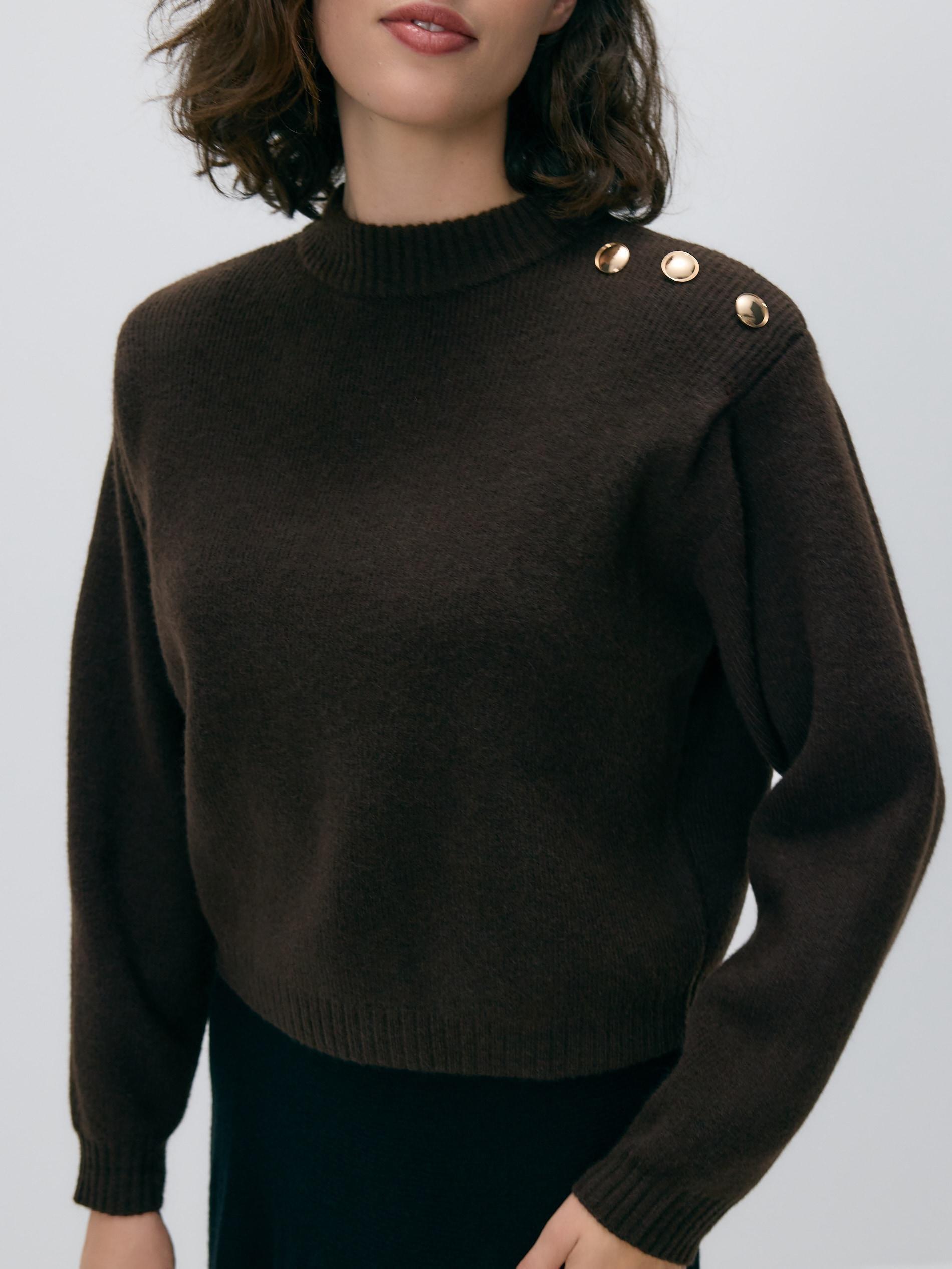Brown Sweater With Shoulder Pads, Brown, large image number 0
