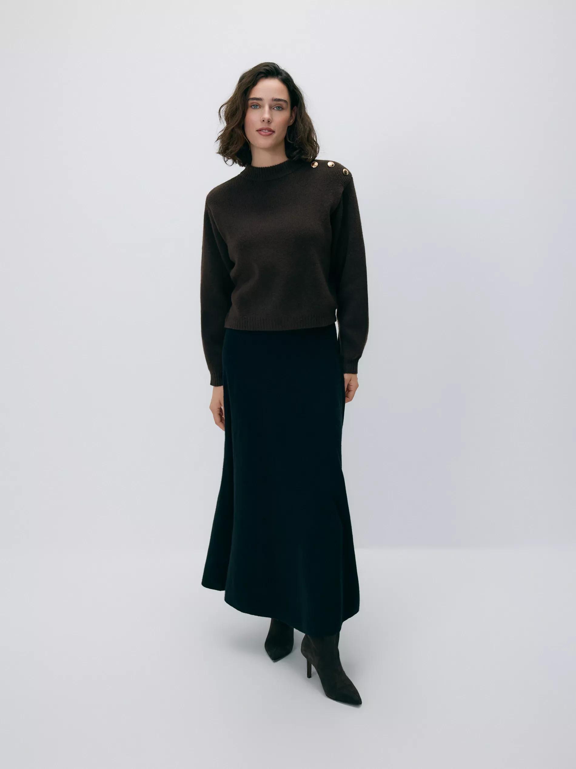 Brown Sweater With Shoulder Pads, Brown, large image number 1