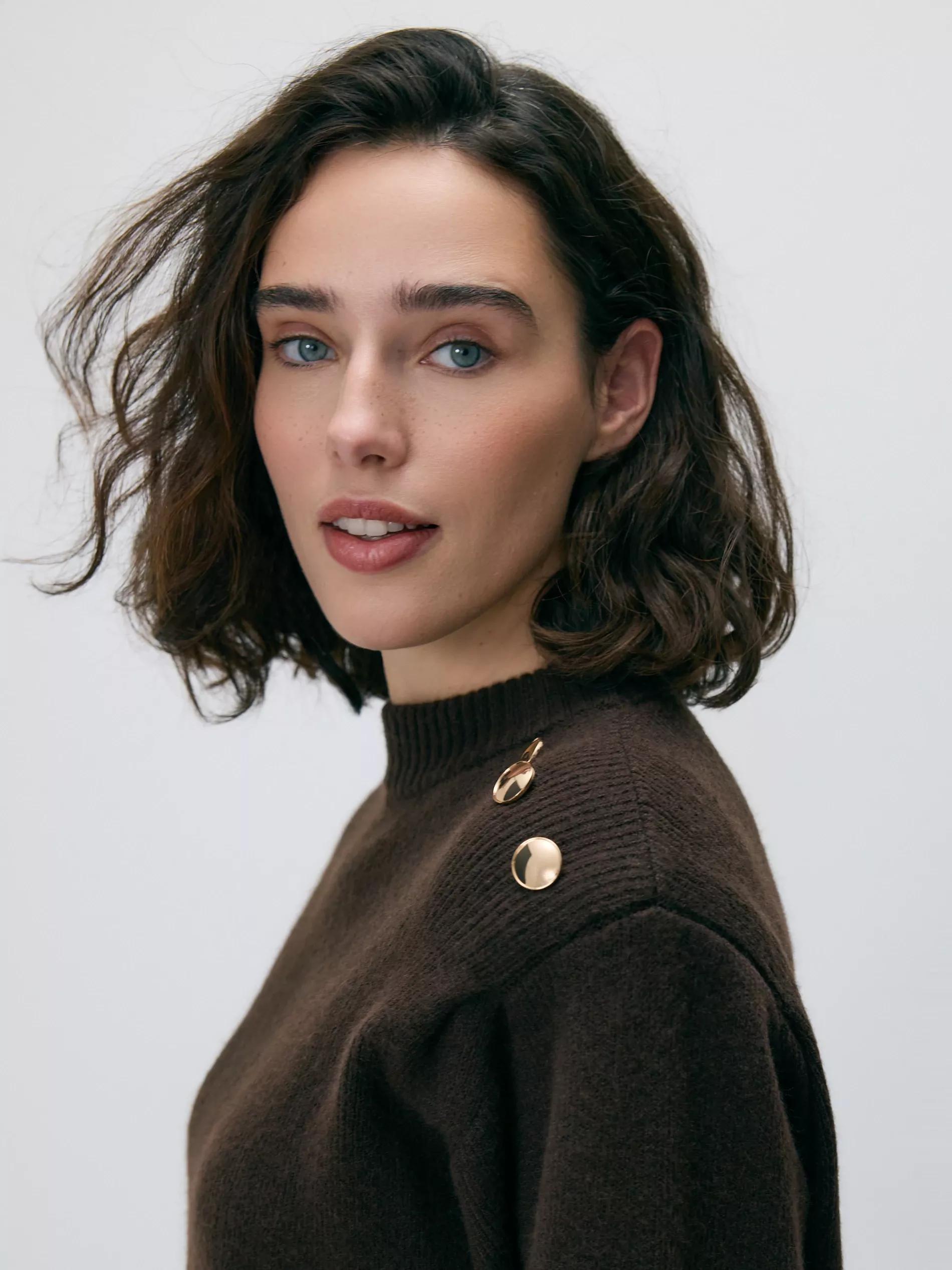 Brown Sweater With Shoulder Pads, Brown, large image number 2