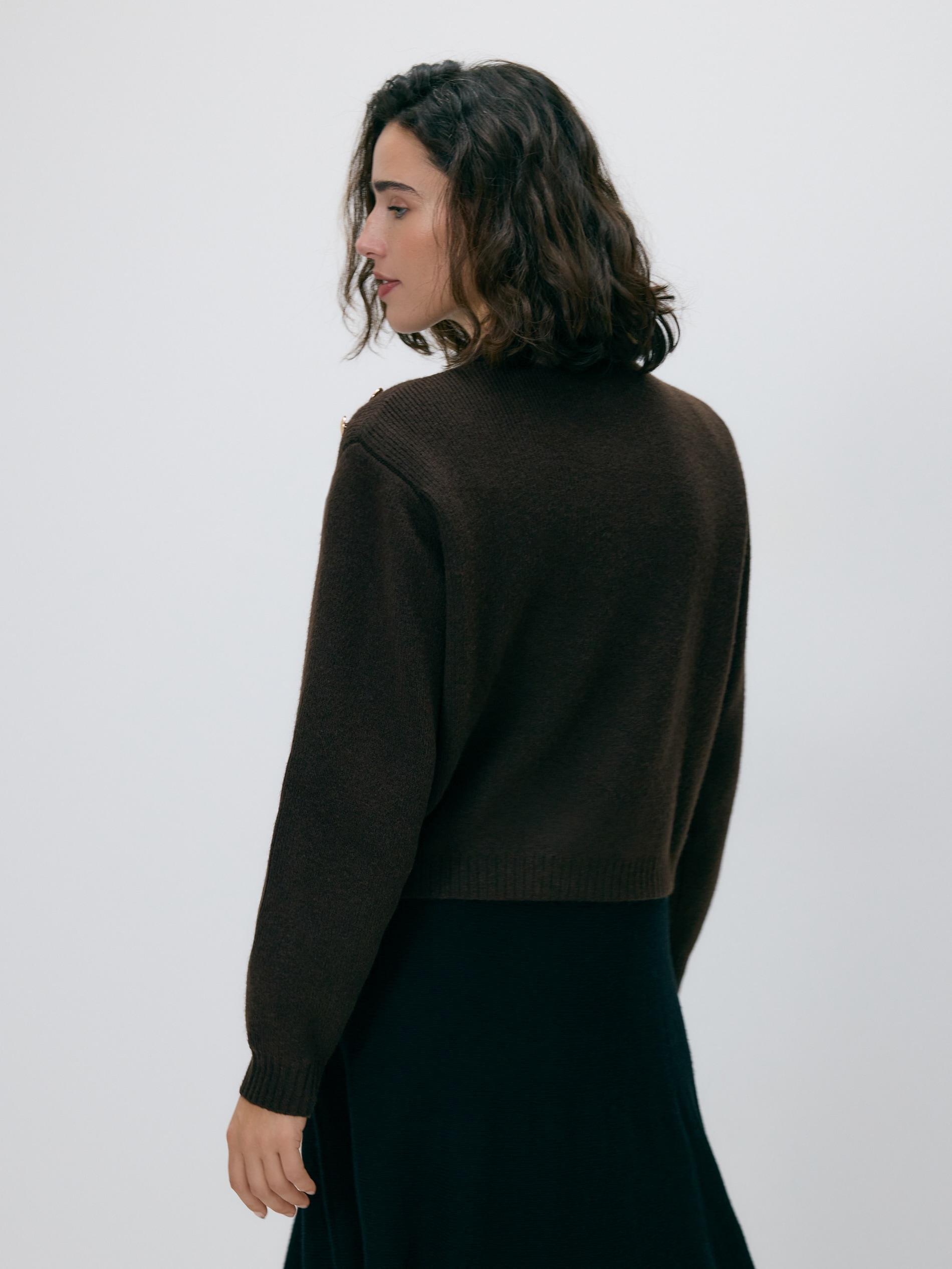 Brown Sweater With Shoulder Pads, Brown, large image number 3