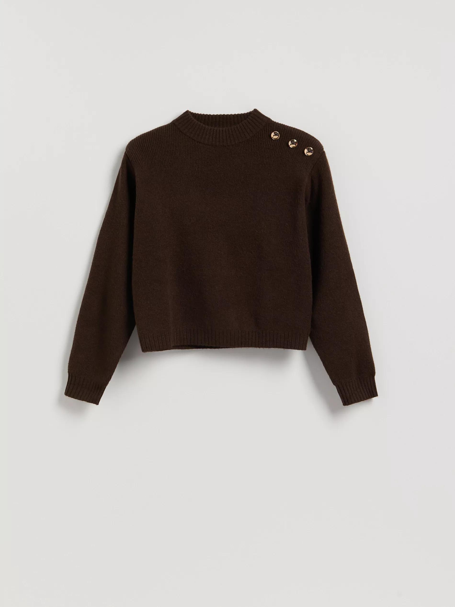 Brown Sweater With Shoulder Pads, Brown, large image number 4