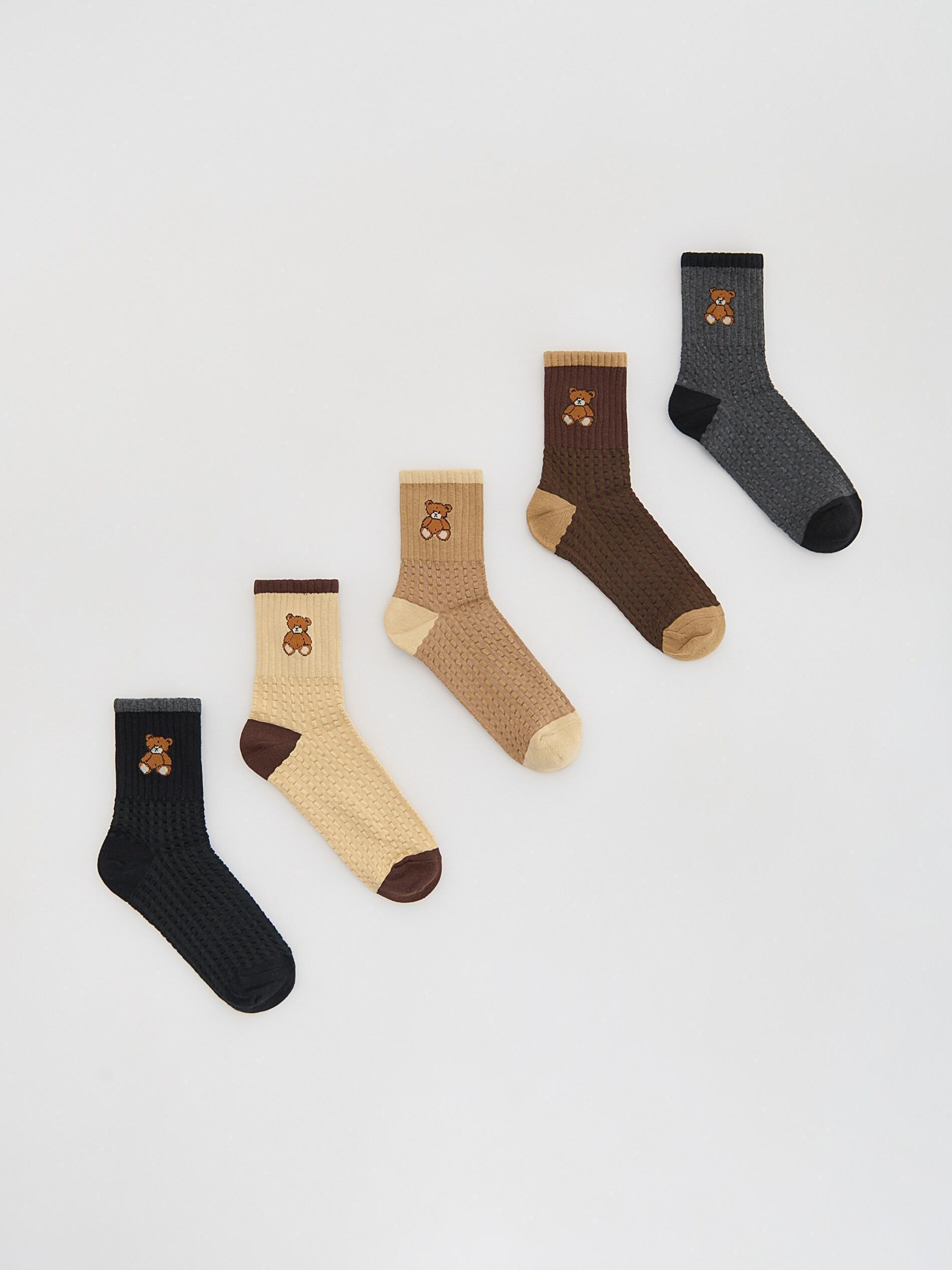 Brown Socks, Set Of 5, Kids Boys, Brown, large image number 0