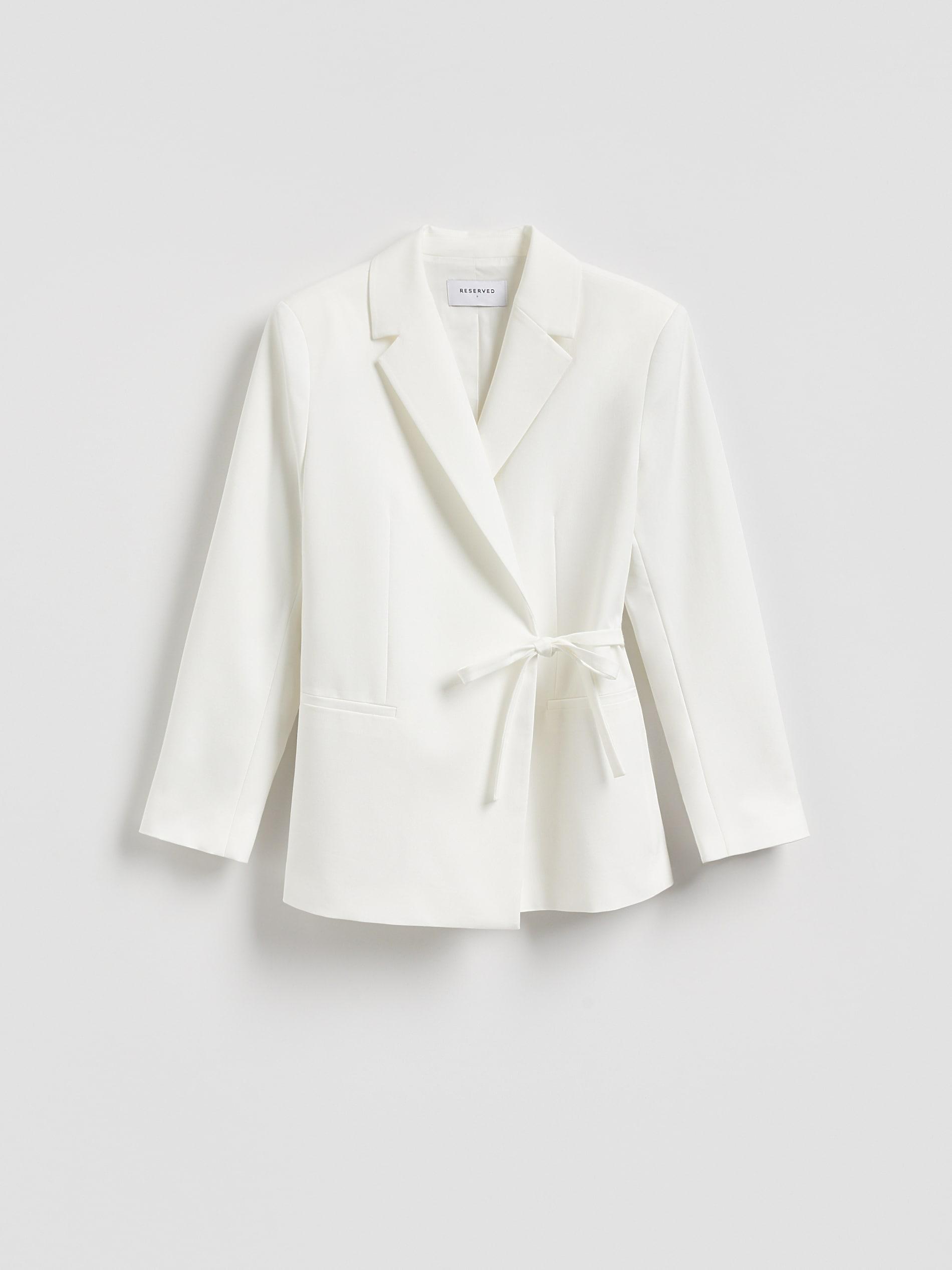 White Blazer With Tie Detail, White, large image number 0