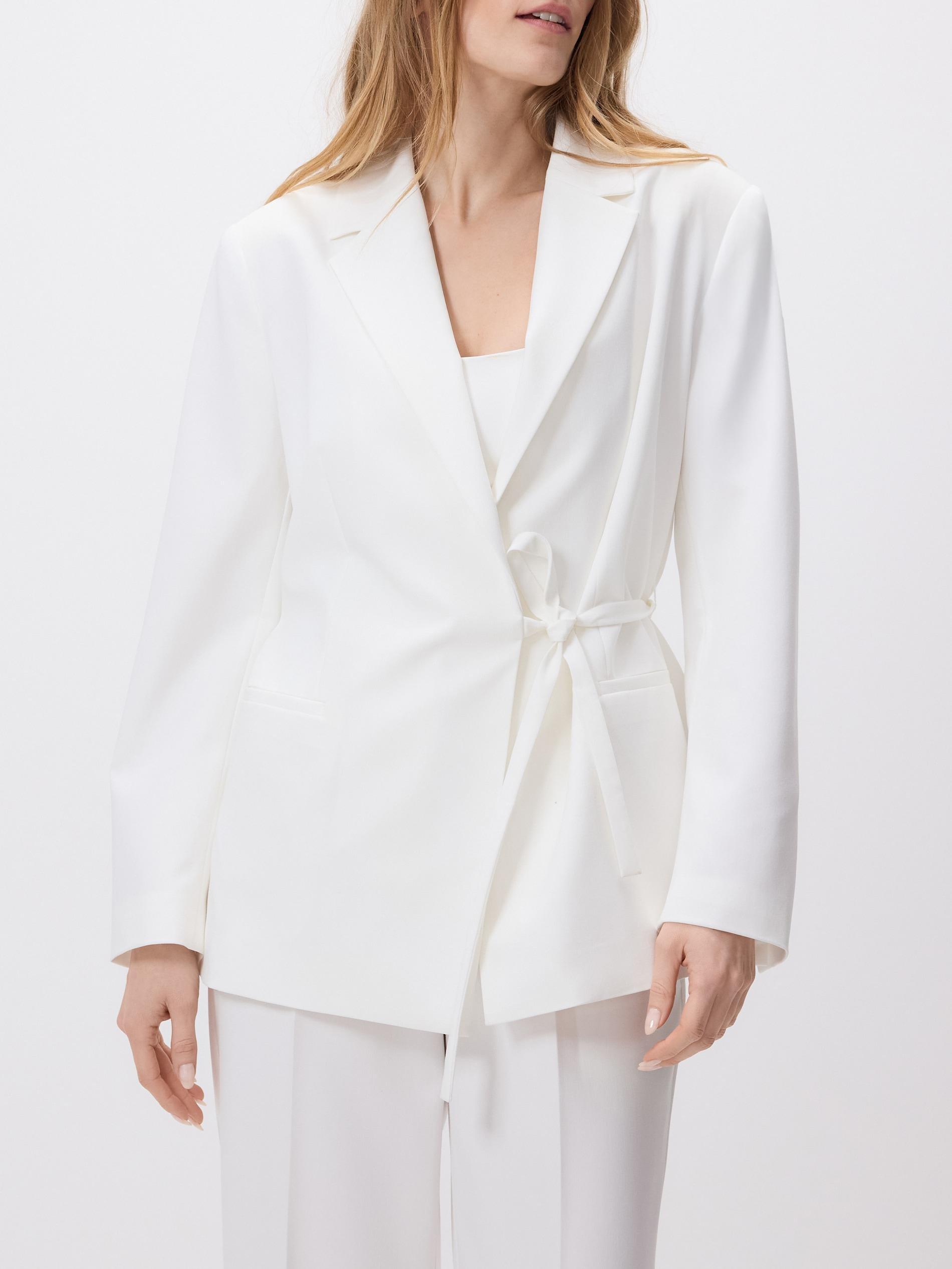 White Blazer With Tie Detail, White, large image number 1