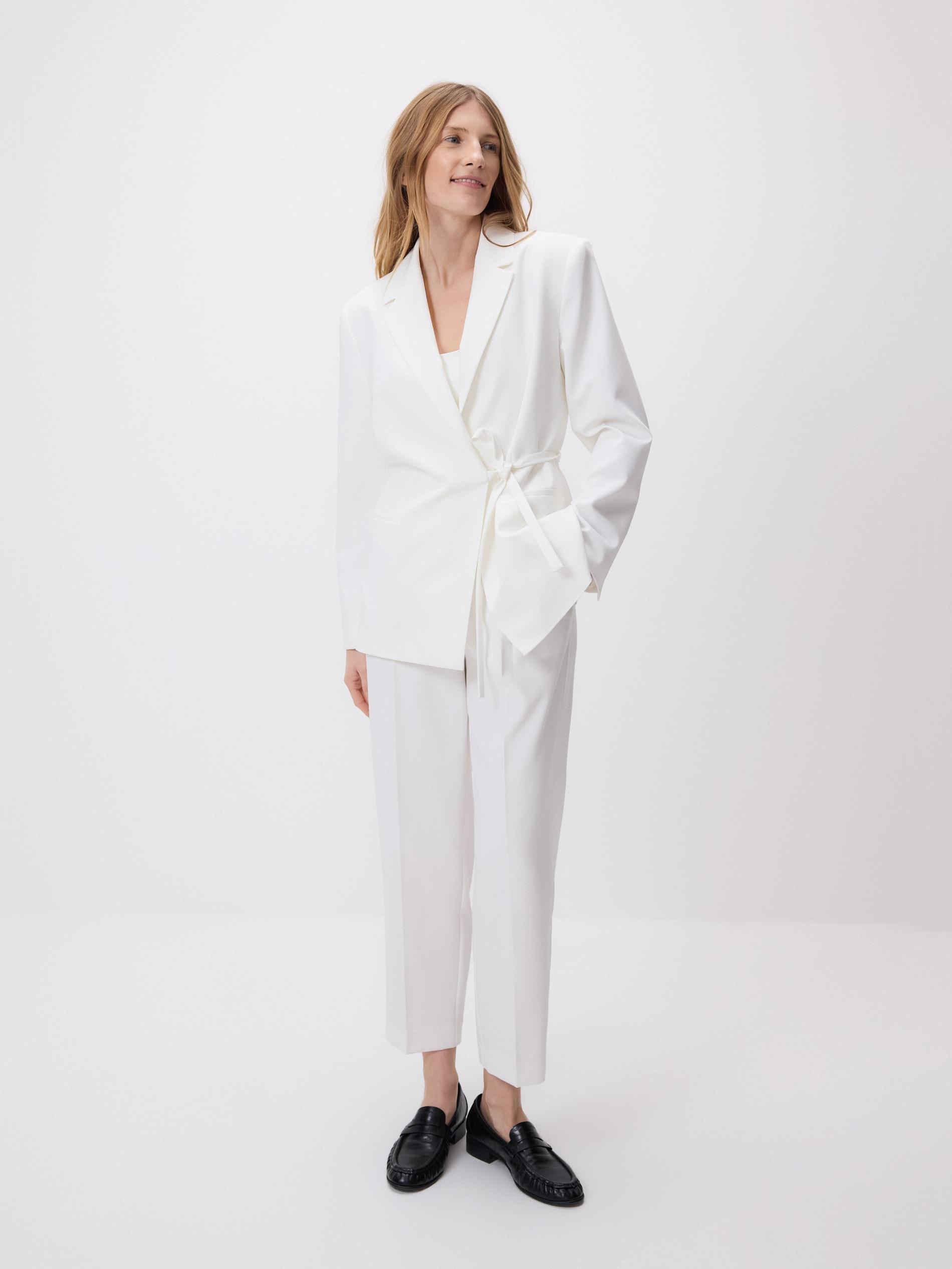White Blazer With Tie Detail, White, large image number 2