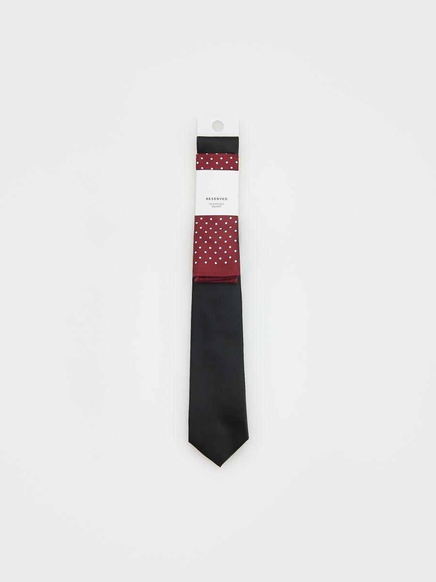 Black Tie With Pocket Square, Black, large image number 1