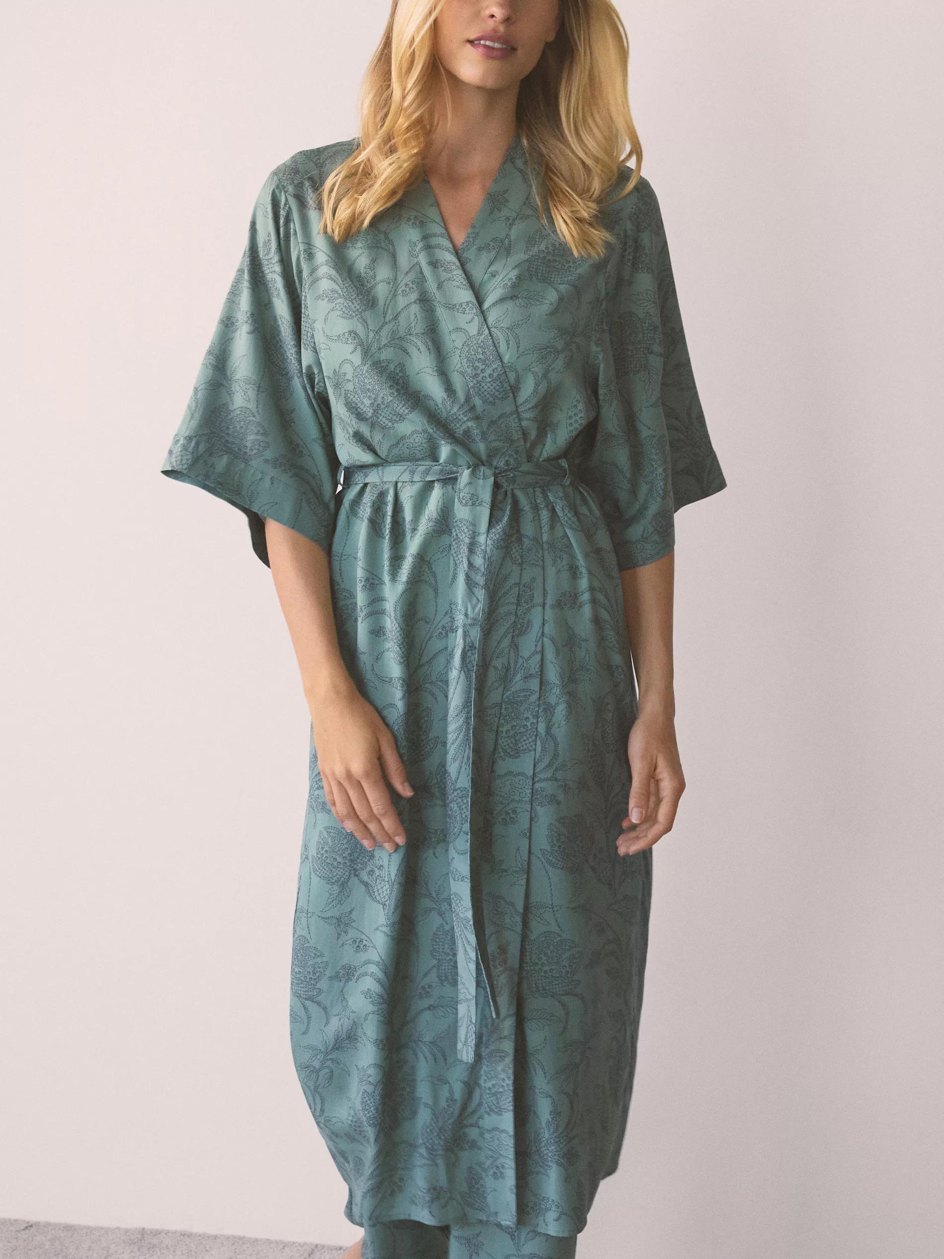 Green Patterned Viscose Dressing Gown, Green, large image number 1