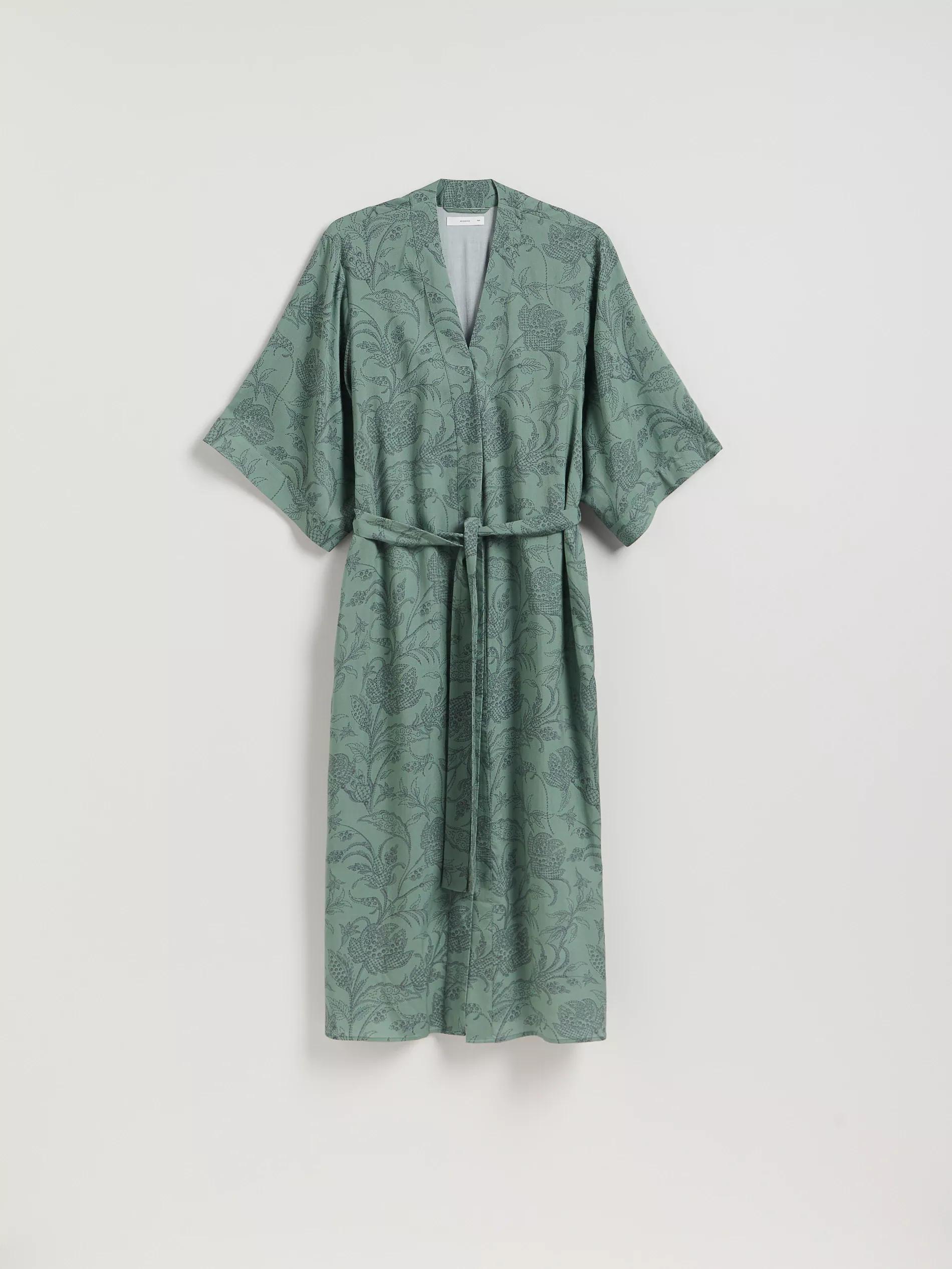 Green Patterned Viscose Dressing Gown, Green, medium