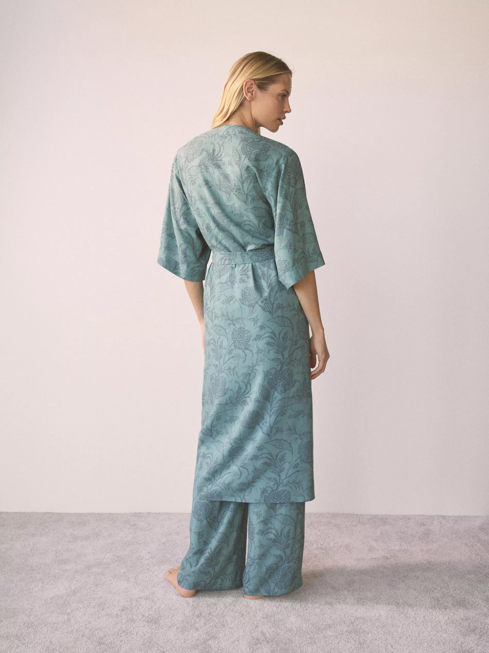 Green Patterned Viscose Dressing Gown, Green, large image number 4