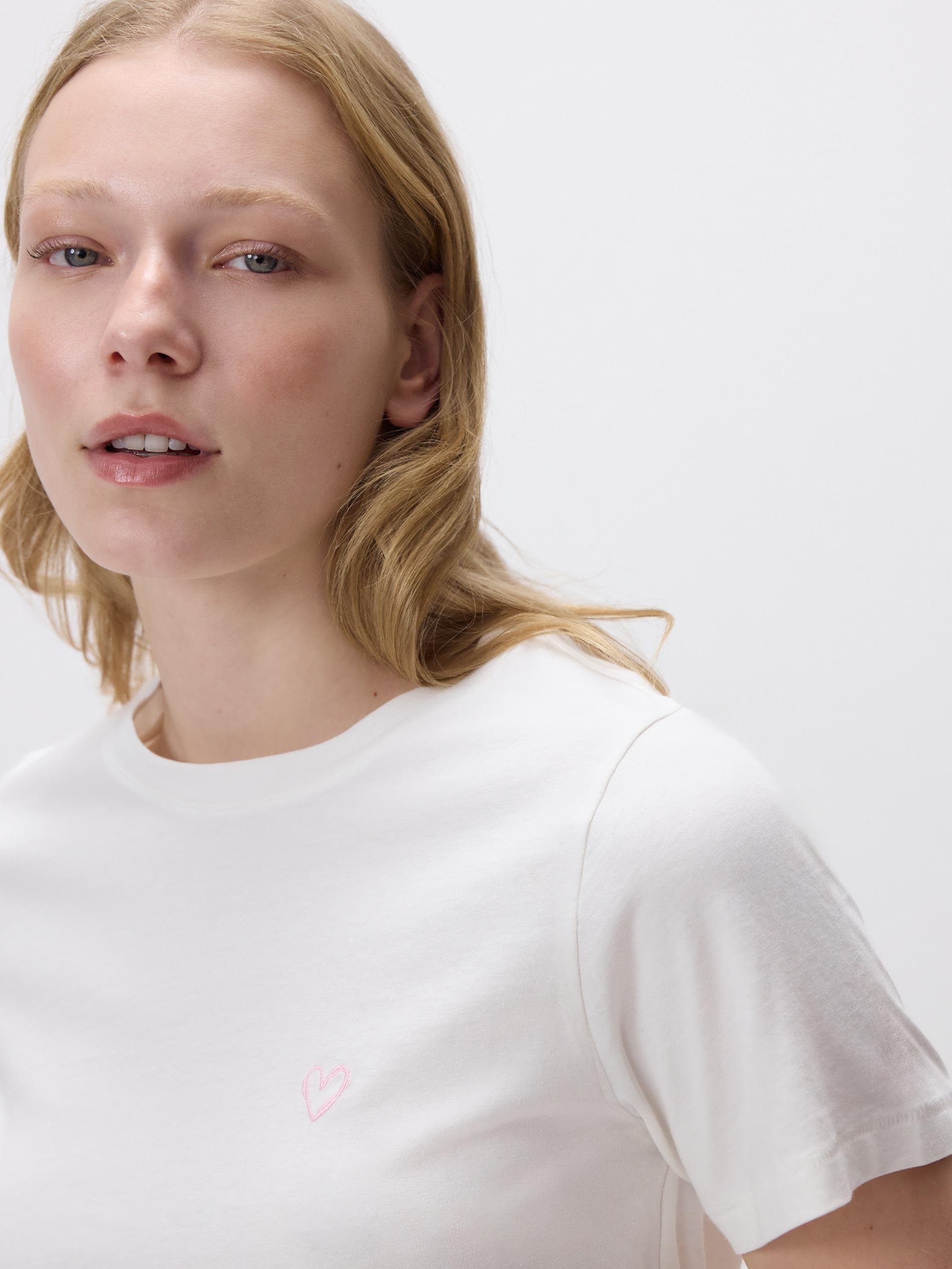 Cream T-Shirt With Heart Detail, Ivory, large image number 1