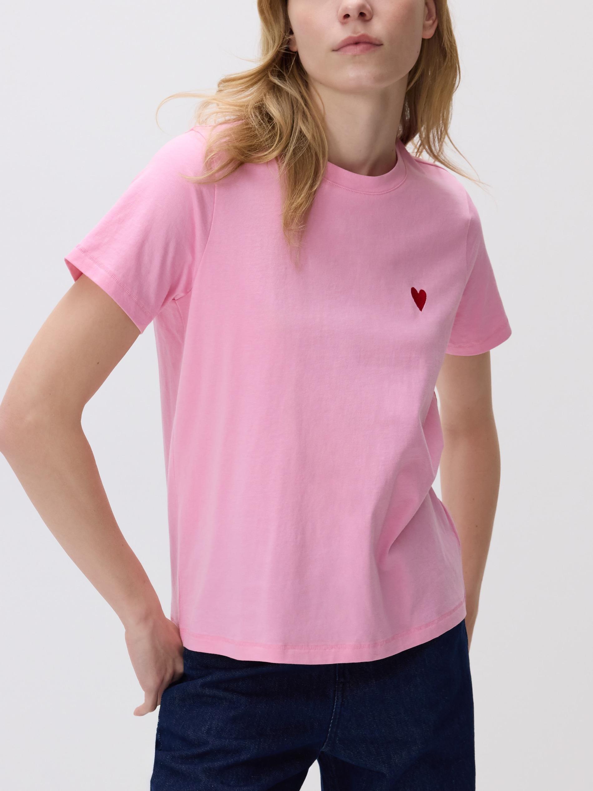 Pink T-Shirt With Heart Detail, Pink, medium