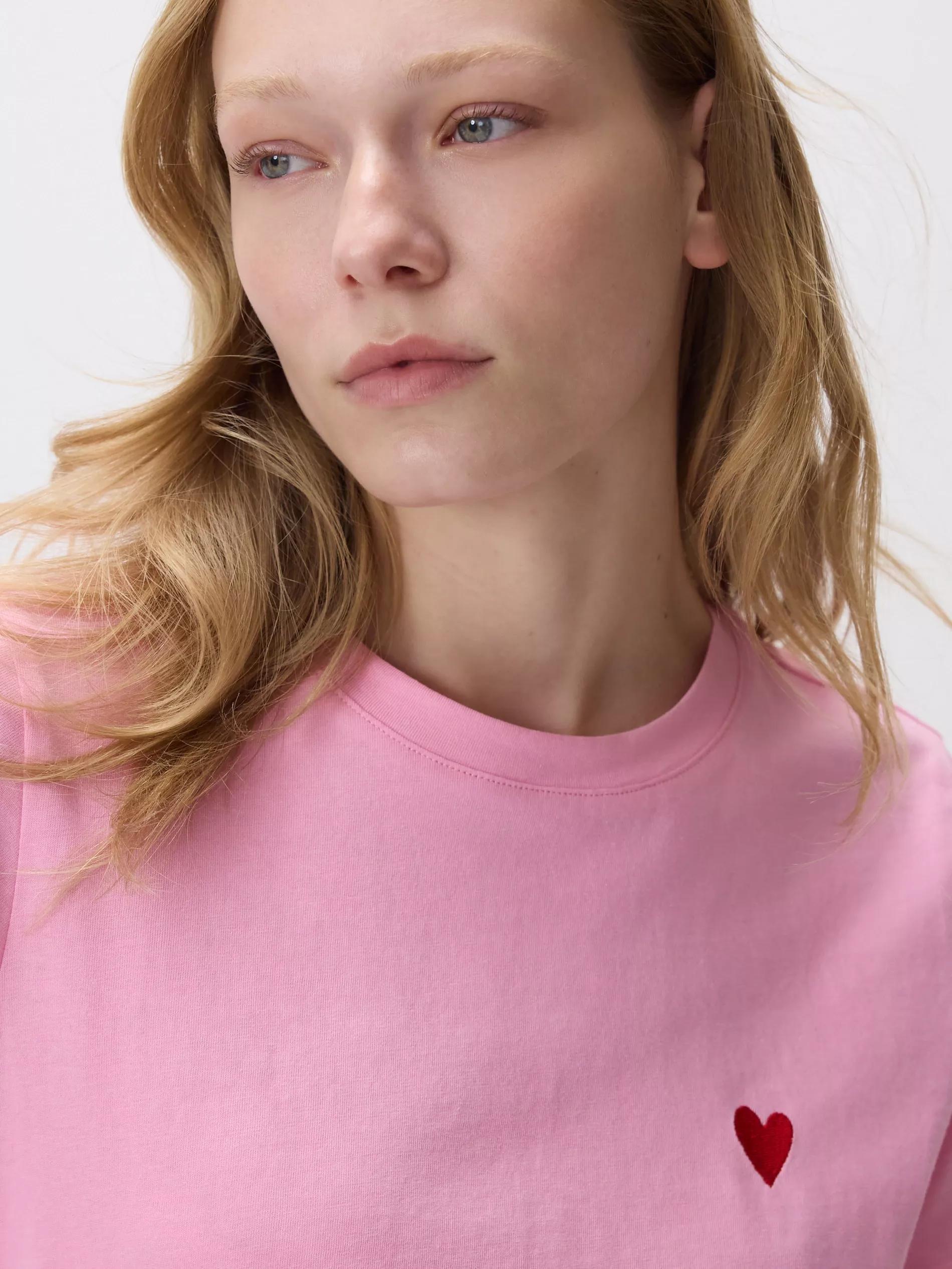 Pink T-Shirt With Heart Detail, Pink, medium