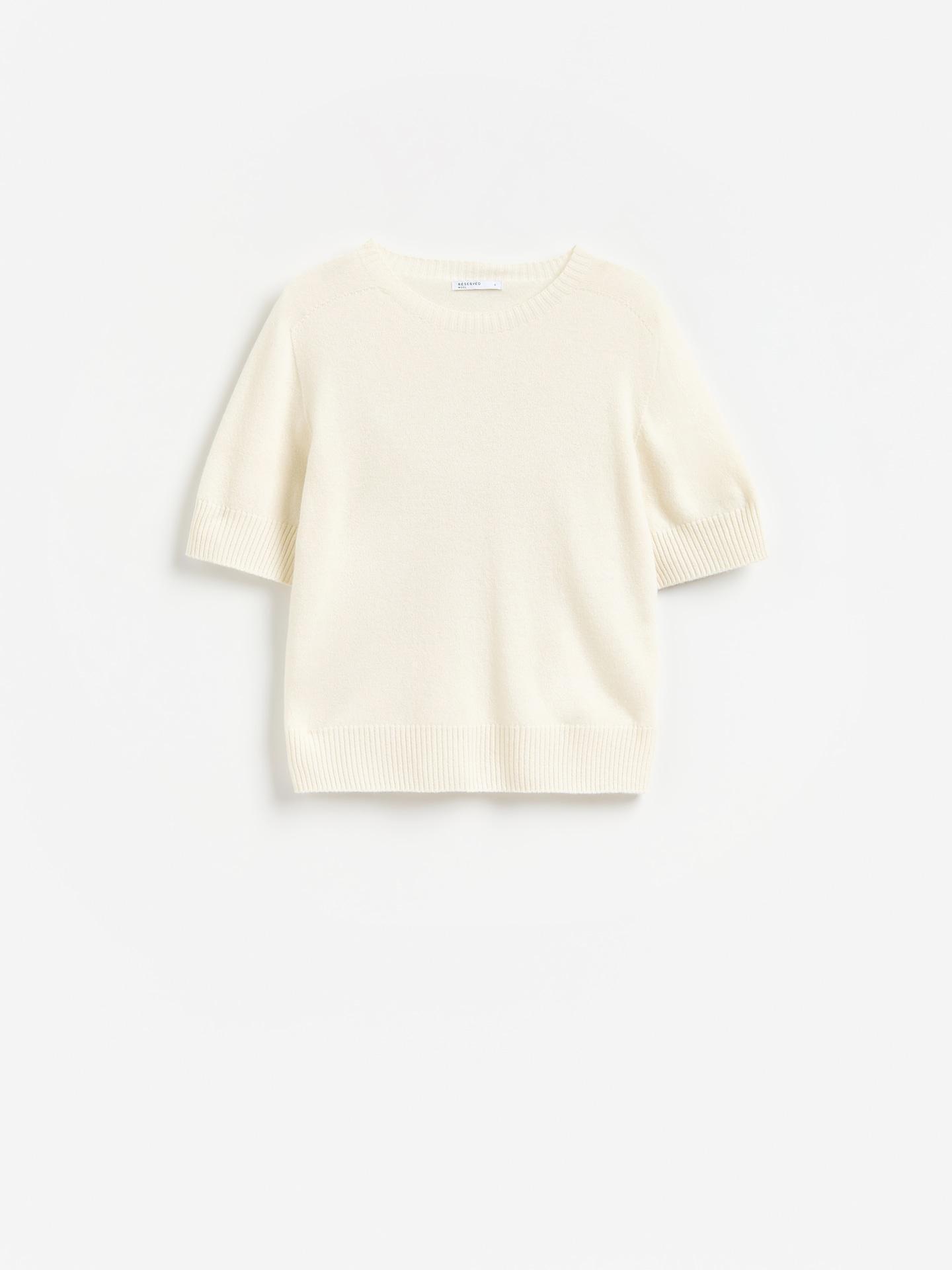 Beige Wool Short-Sleeved Sweater, Ivory, medium