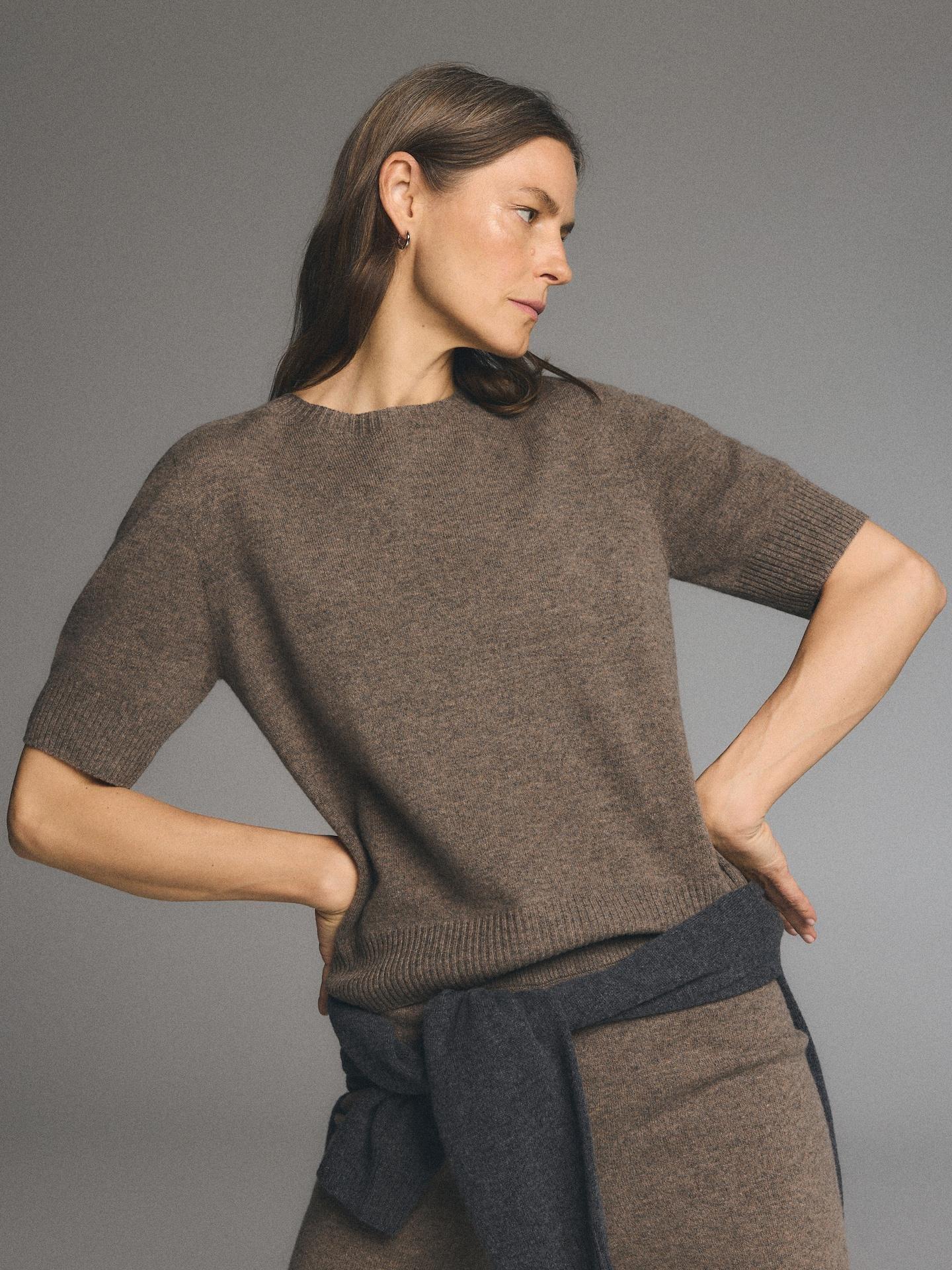 Brown Wool Short-Sleeved Sweater, 7401_84M, medium