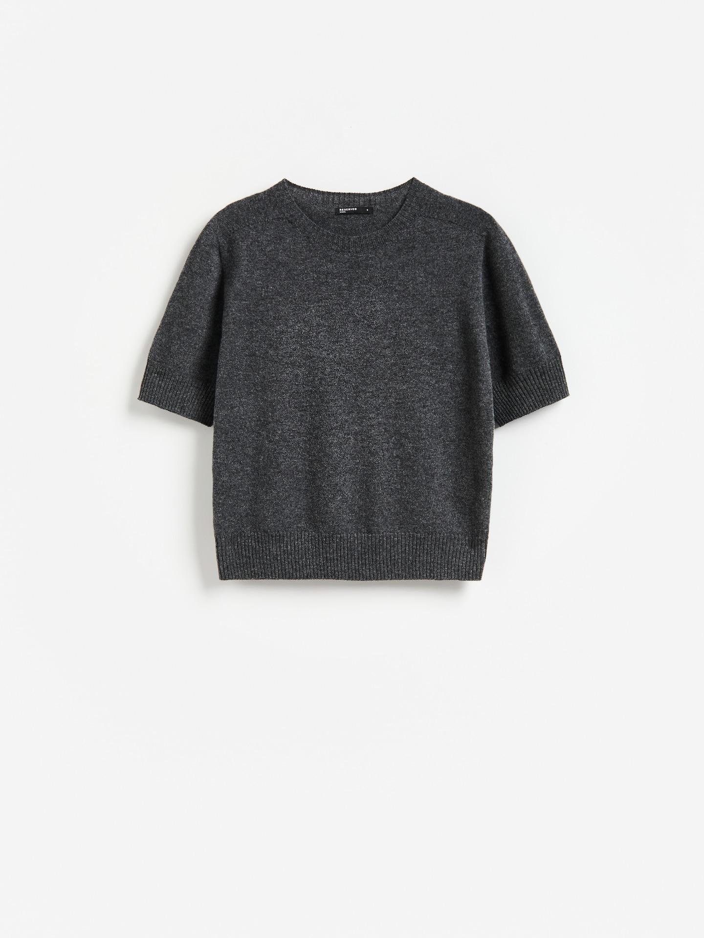 Grey Wool Short-Sleeved Sweater, Grey, medium