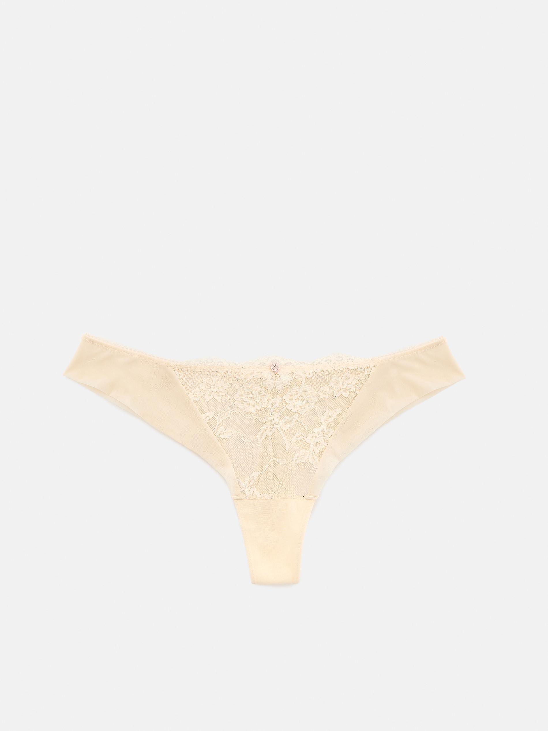 Cream Brazilian Panties With Lace, Yellow, medium