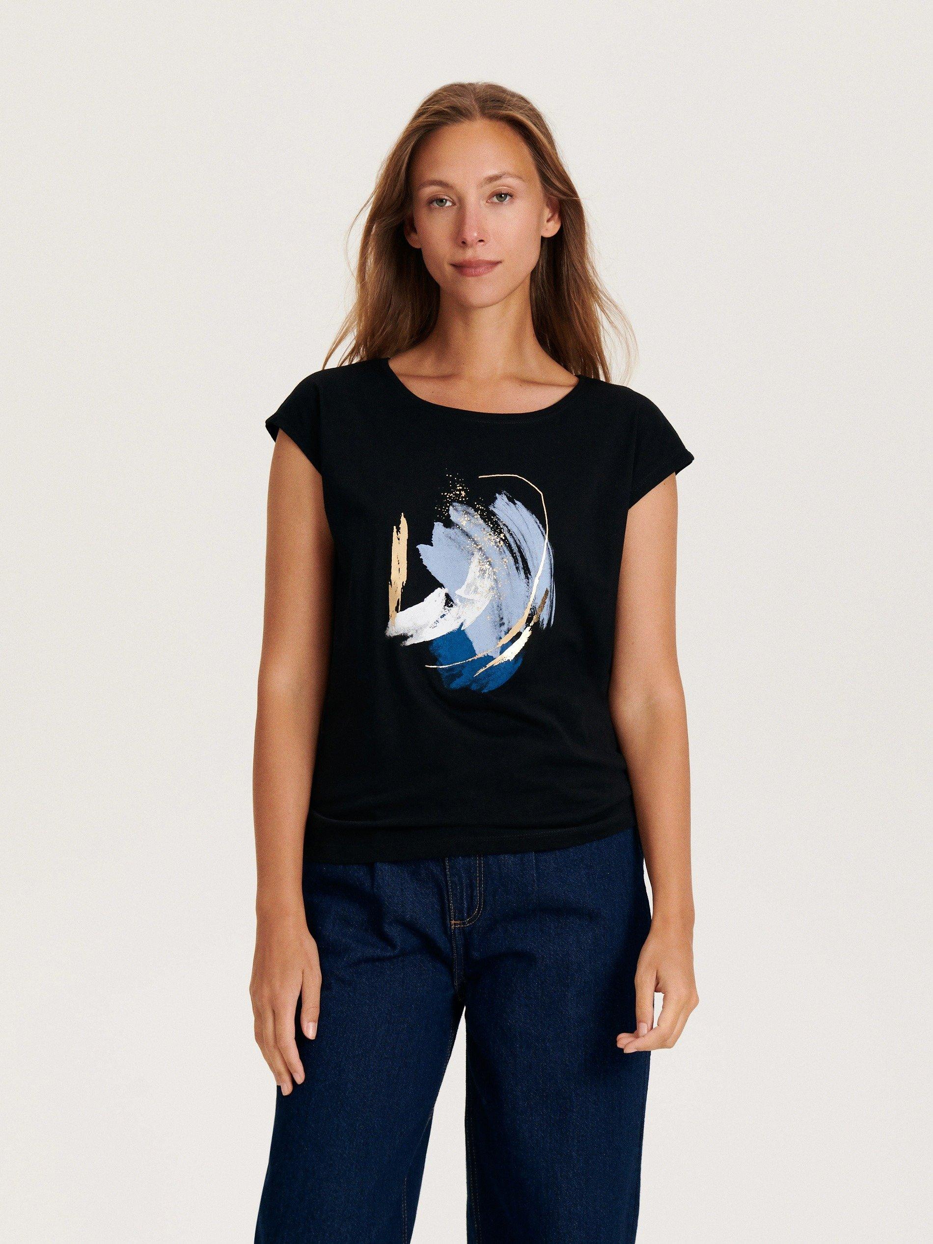 Black Printed Kimono T-Shirt, , large image number 0