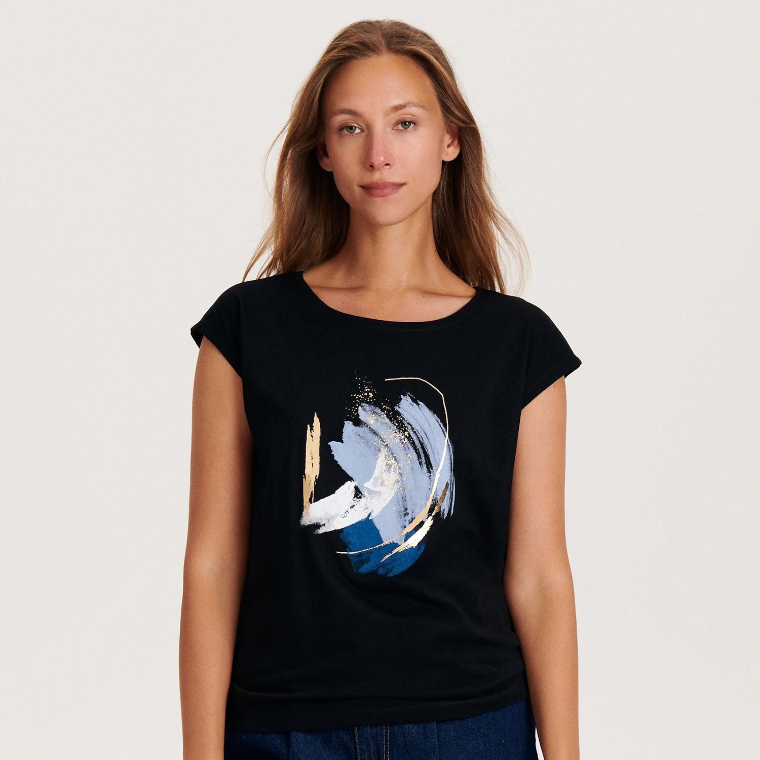 Black Printed Kimono T-Shirt, , large image number 2