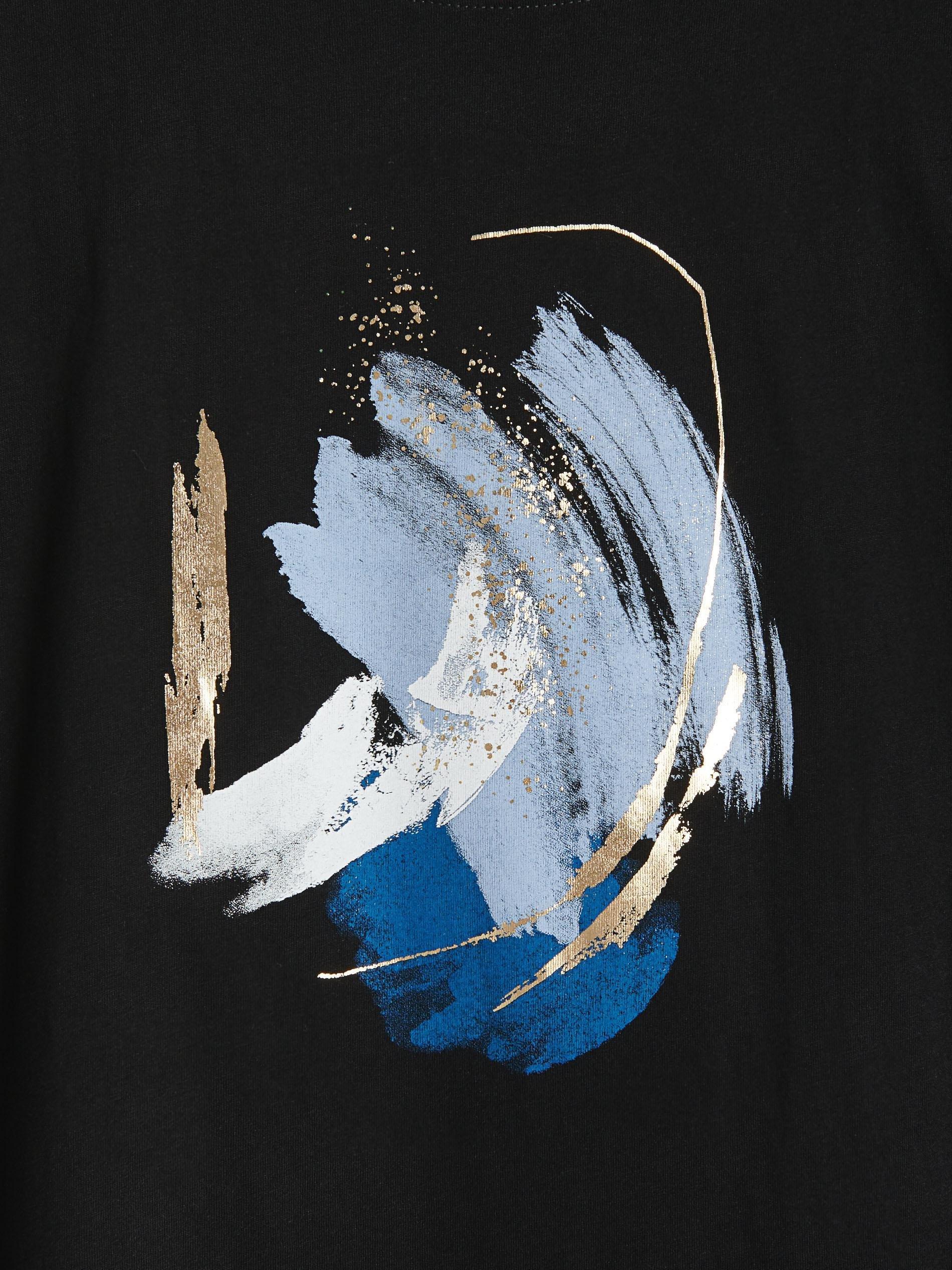 Black Printed Kimono T-Shirt, , large image number 5
